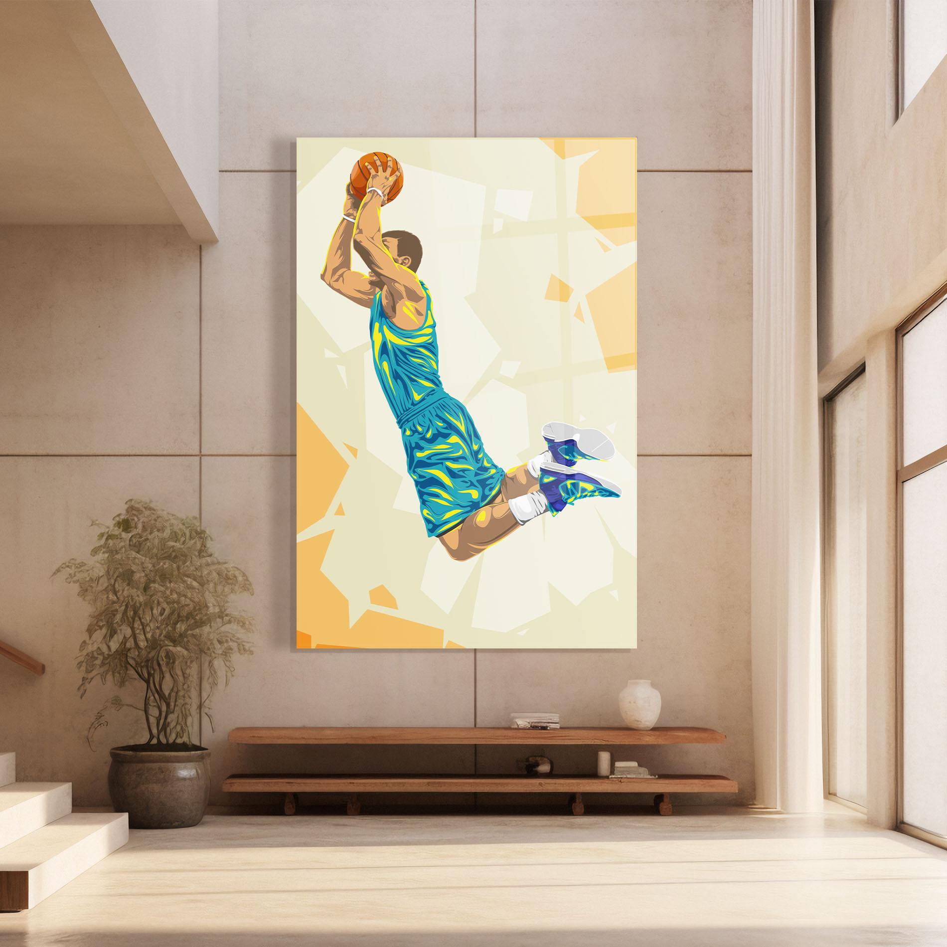 Tablou Sticla Basketball Dunk Pose mockup 8