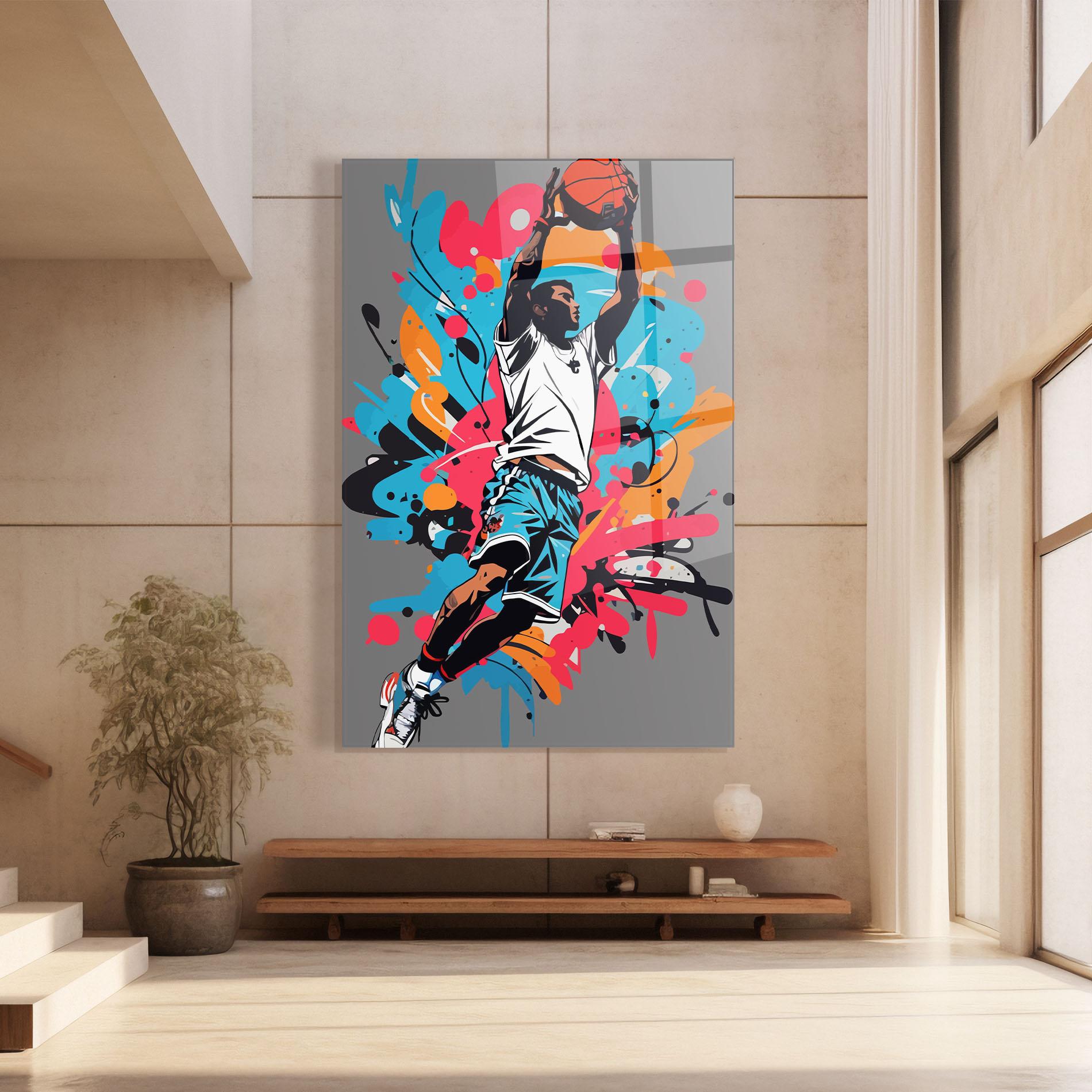 Tablou Sticla Blue Red Basket mockup 8