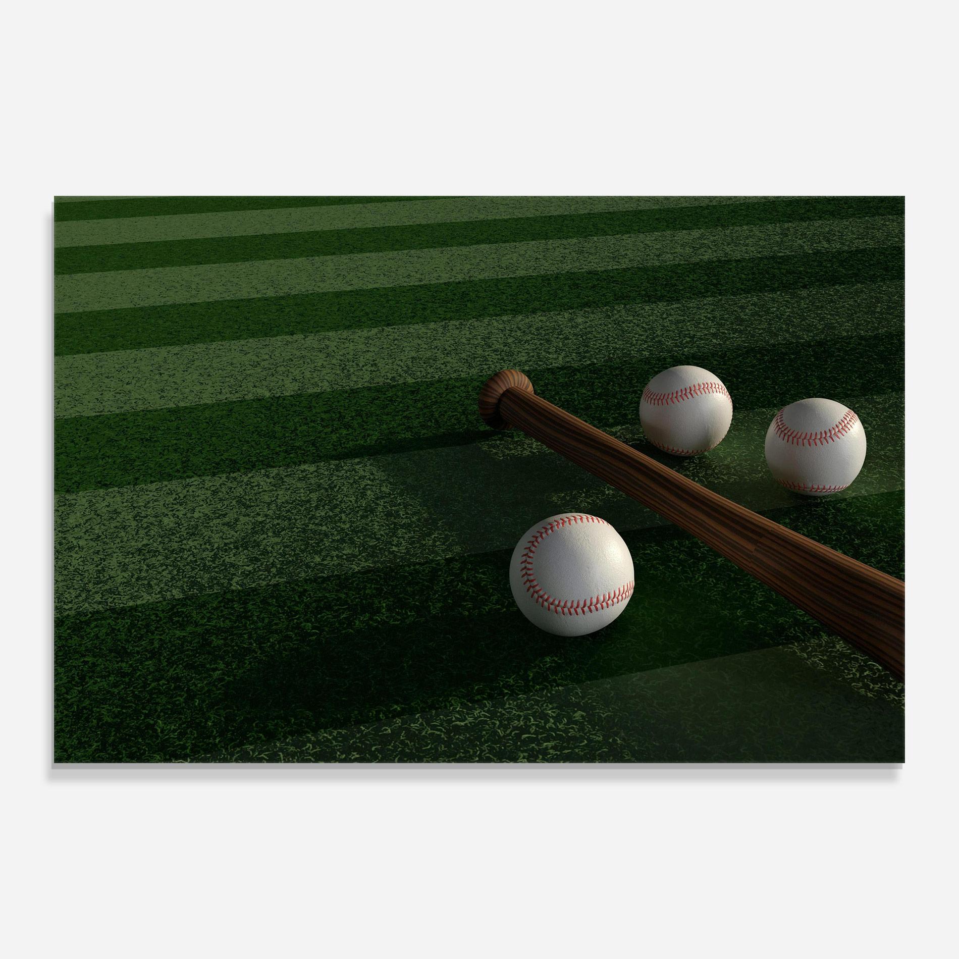 Tablou Sticla Baseball Balls On Grass mockup 0