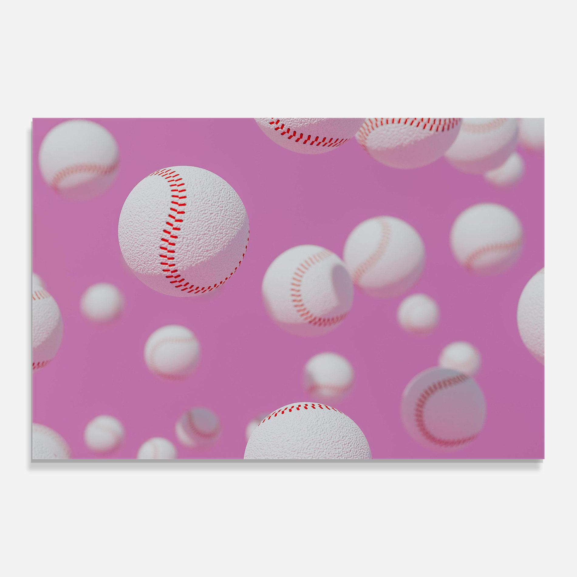 Tablou Sticla Baseball Balls On Pink mockup 0