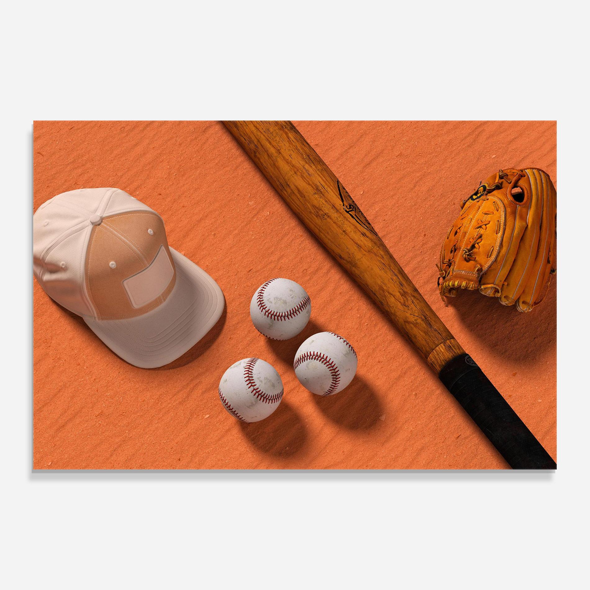 Tablou Sticla Baseball Set On Orange mockup 0