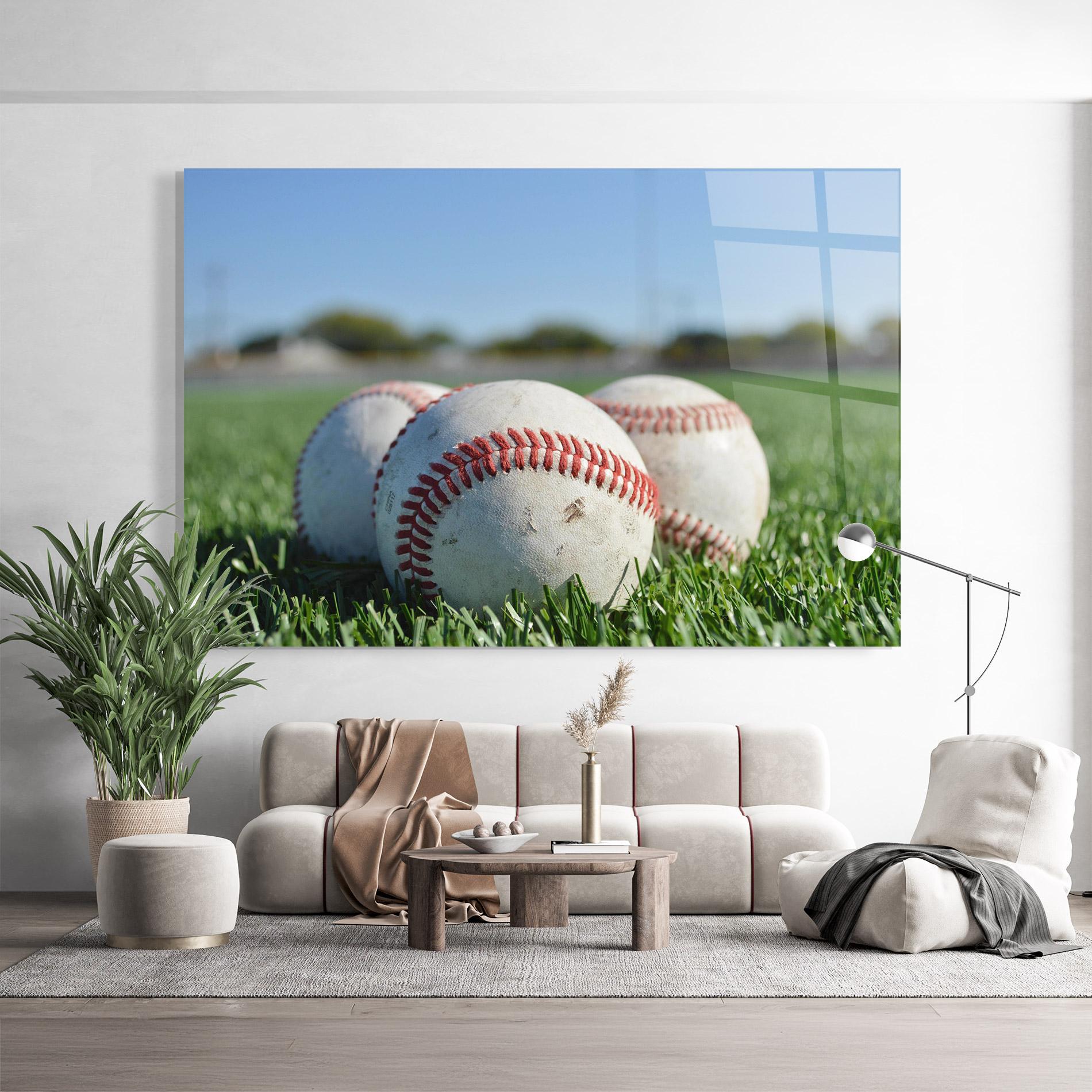 Tablou Sticla Baseball Ball In Grass mockup 9