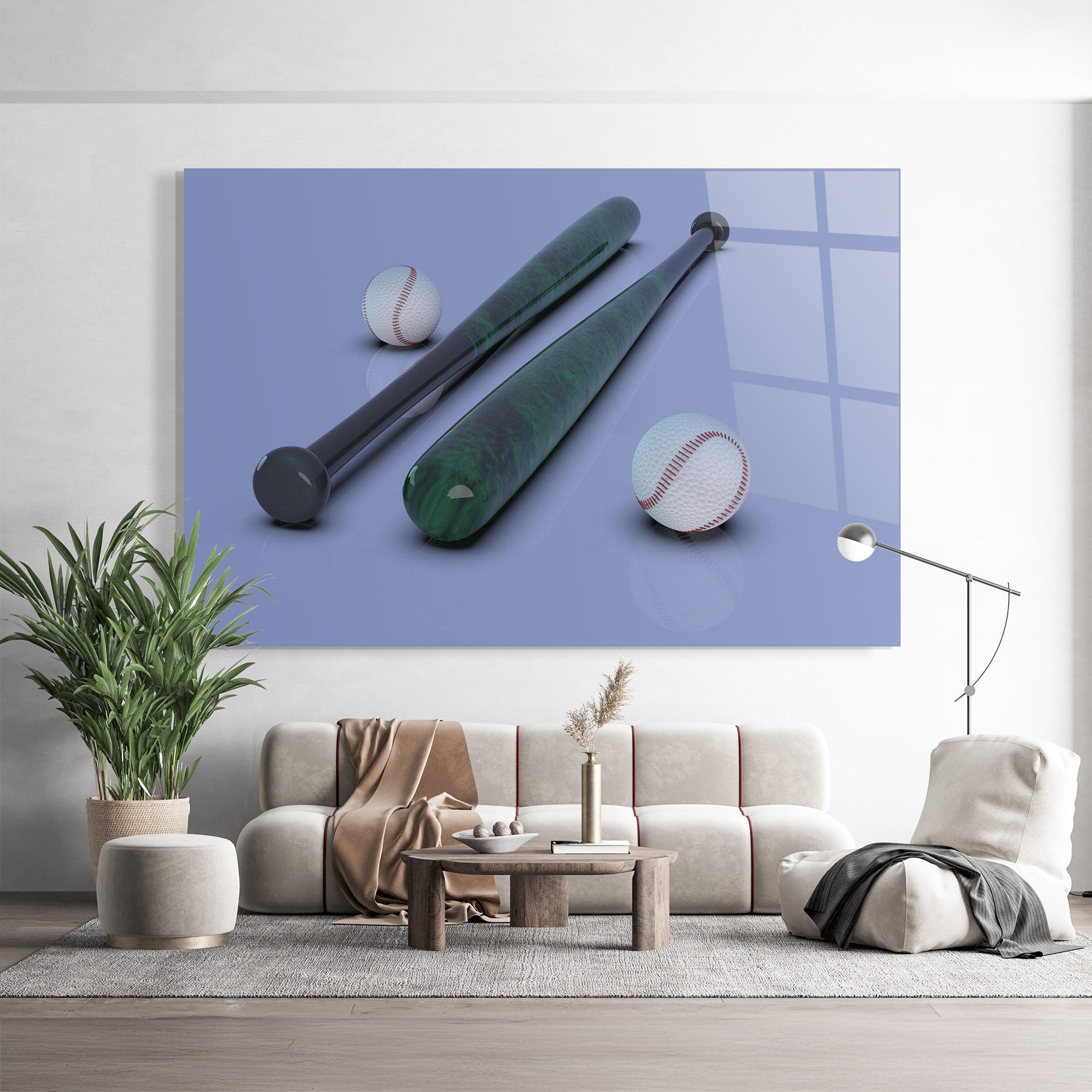 Tablou Sticla Baseball Ball On Purple mockup 9