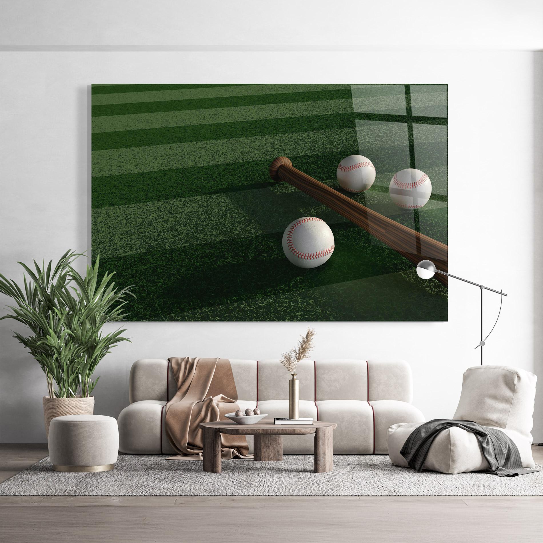 Tablou Sticla Baseball Balls On Grass mockup 9