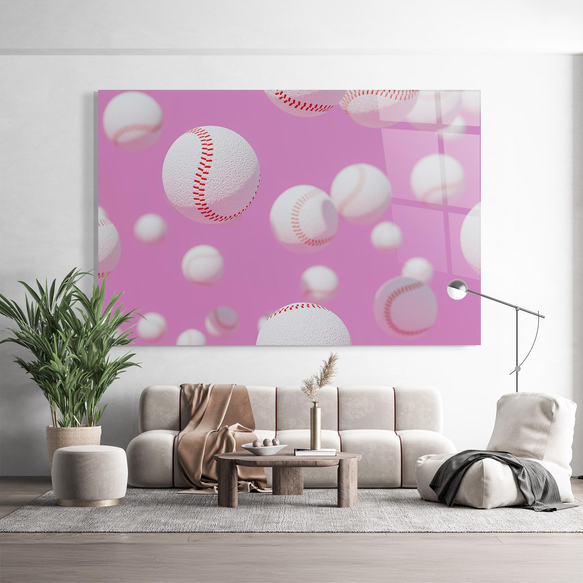 Tablou Sticla Baseball Balls On Pink mockup 9