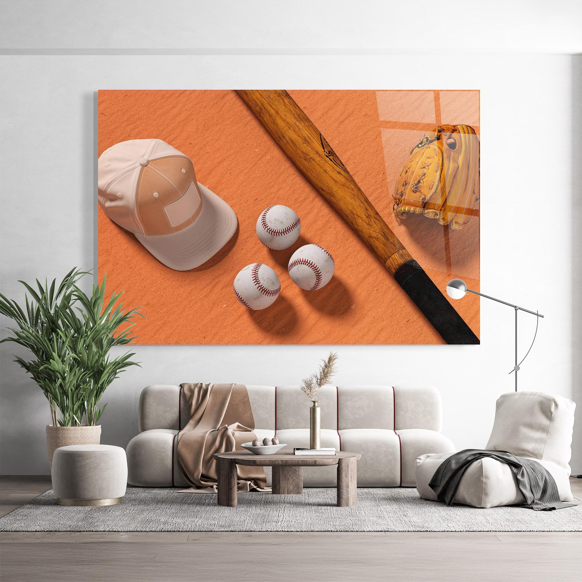 Tablou Sticla Baseball Set On Orange mockup 9