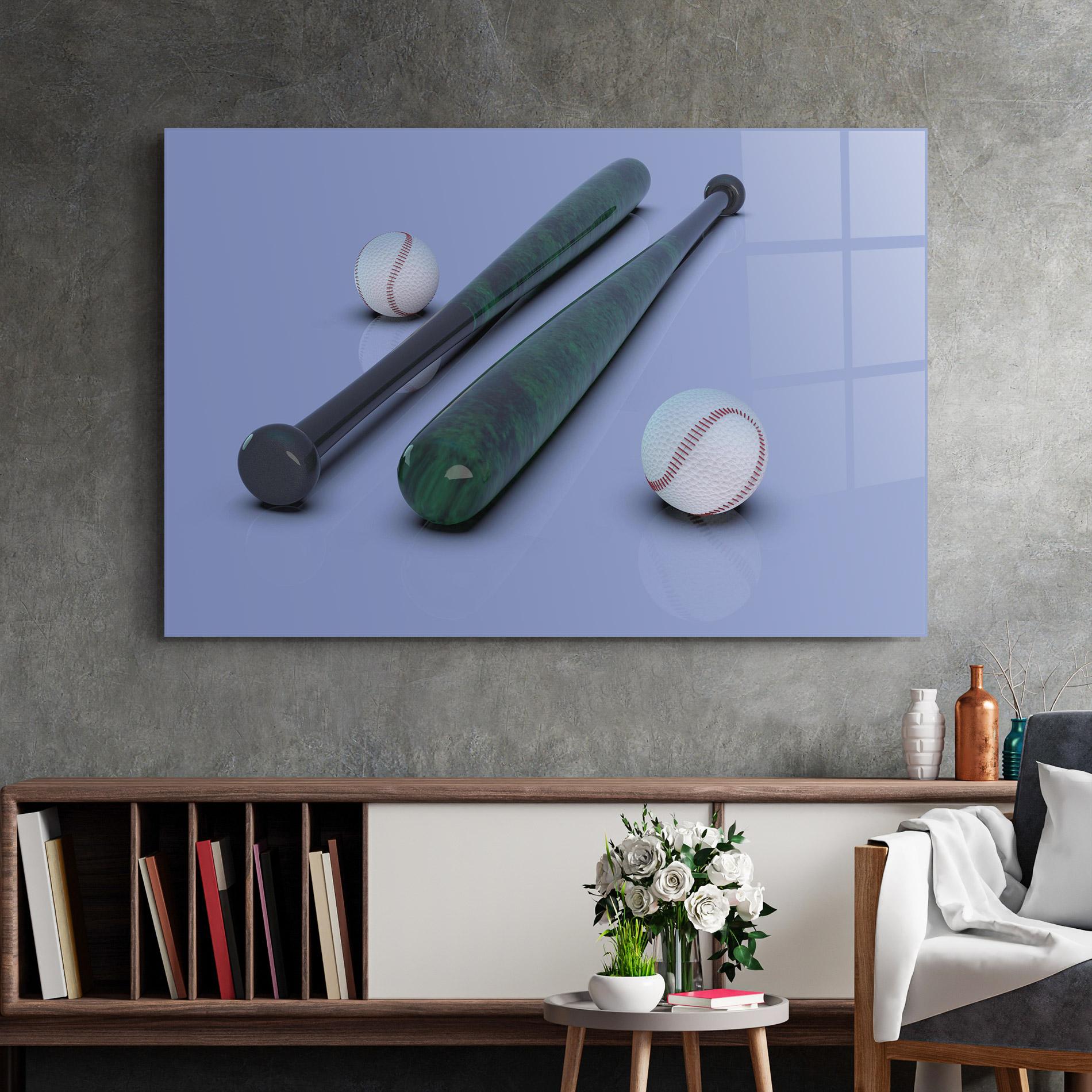 Tablou Sticla Baseball Ball On Purple mockup 2