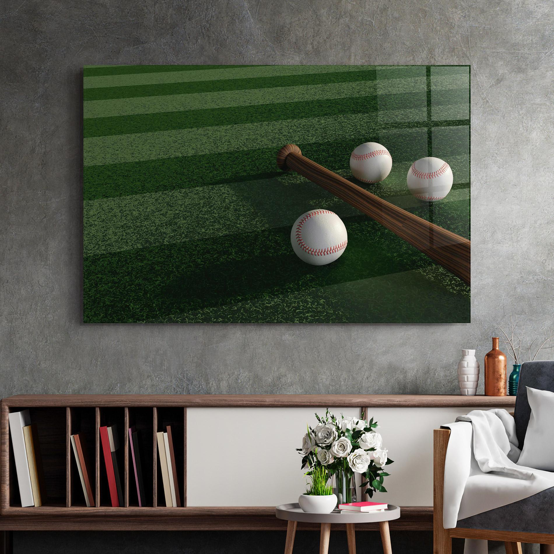 Tablou Sticla Baseball Balls On Grass mockup 2