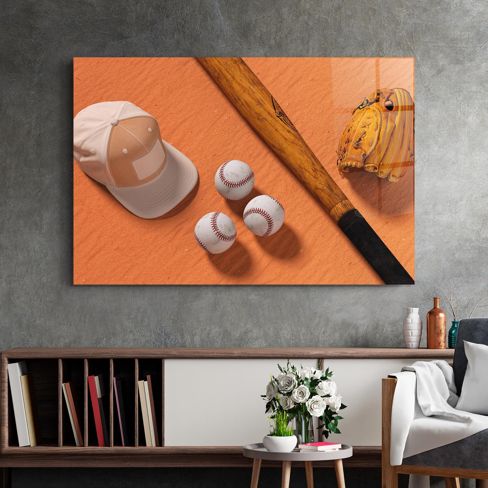 Tablou Sticla Baseball Set On Orange mockup 2