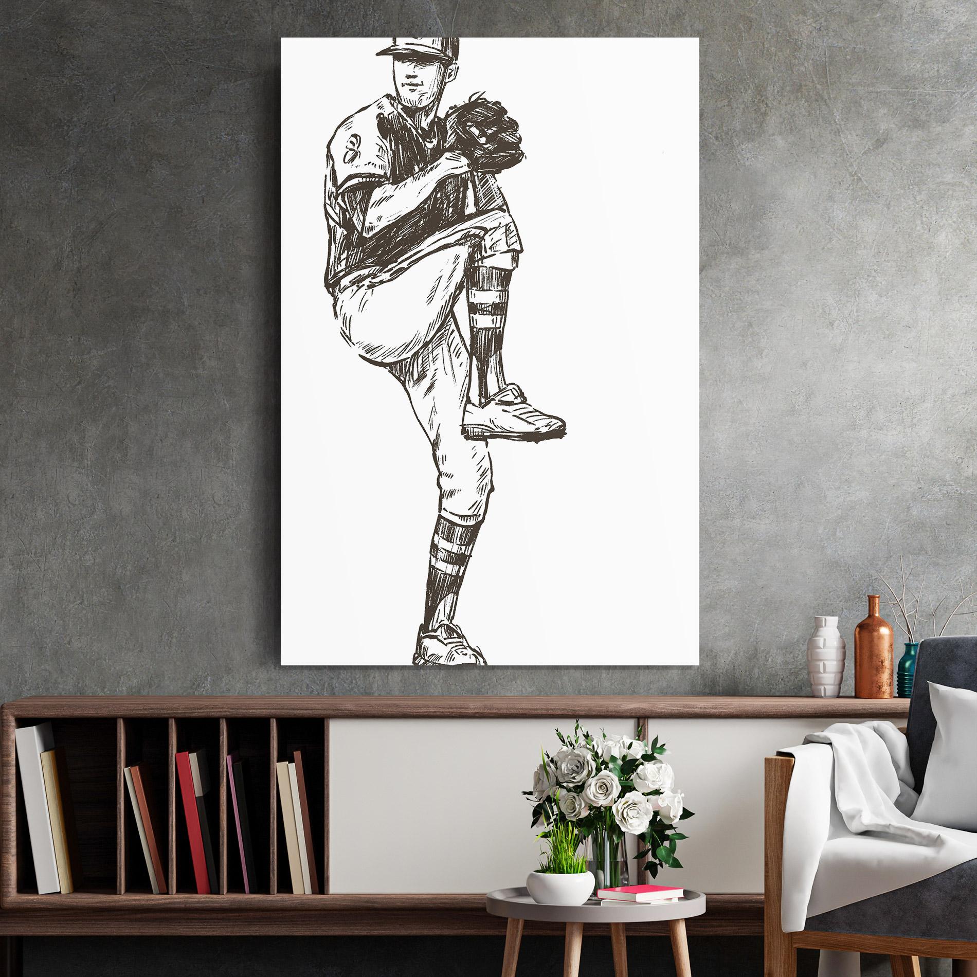 Tablou Sticla Baseball Player Line mockup 2