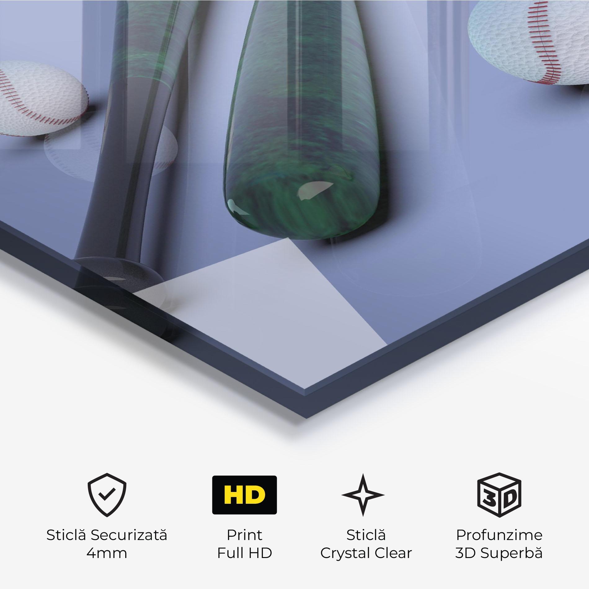 Tablou Sticla Baseball Ball On Purple mockup 3