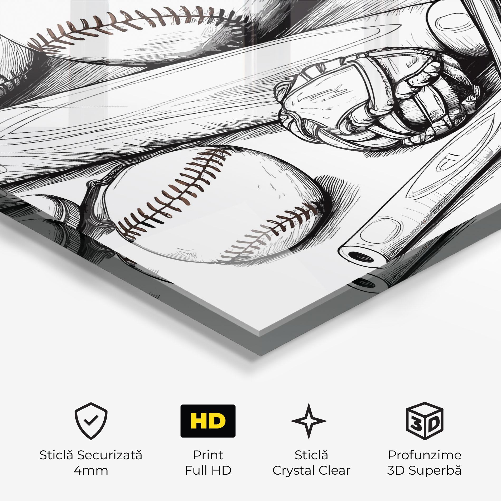 Tablou Sticla Baseball Balls Line mockup 3