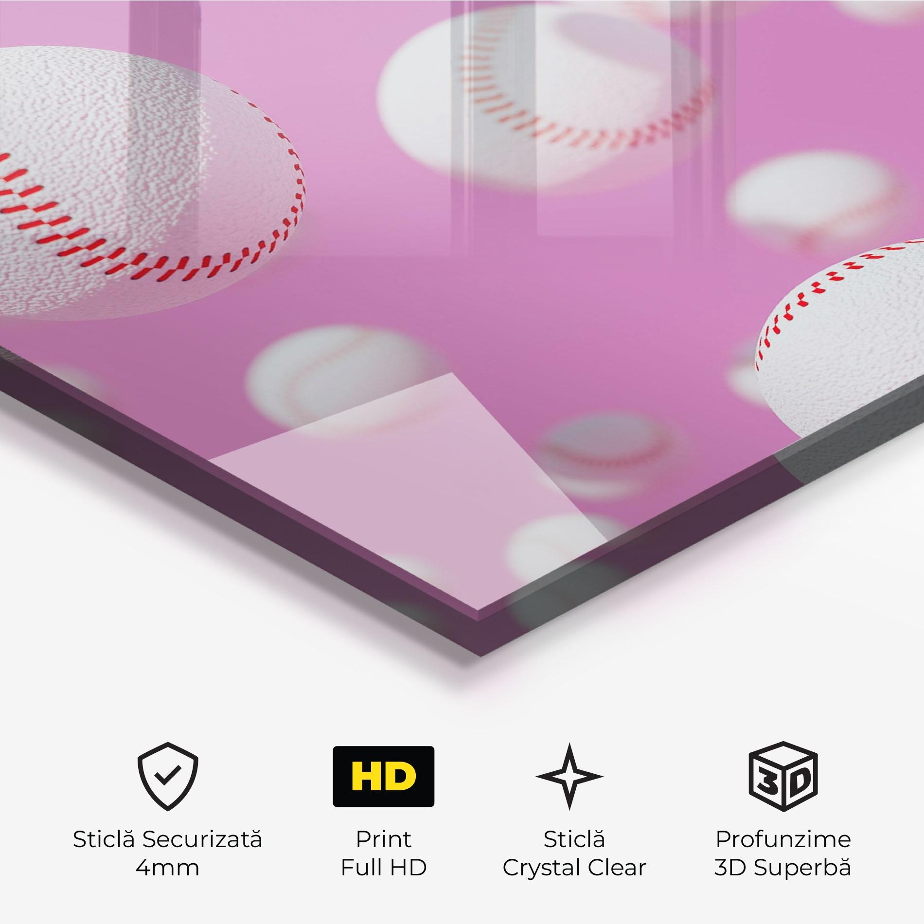 Tablou Sticla Baseball Balls On Pink mockup 3