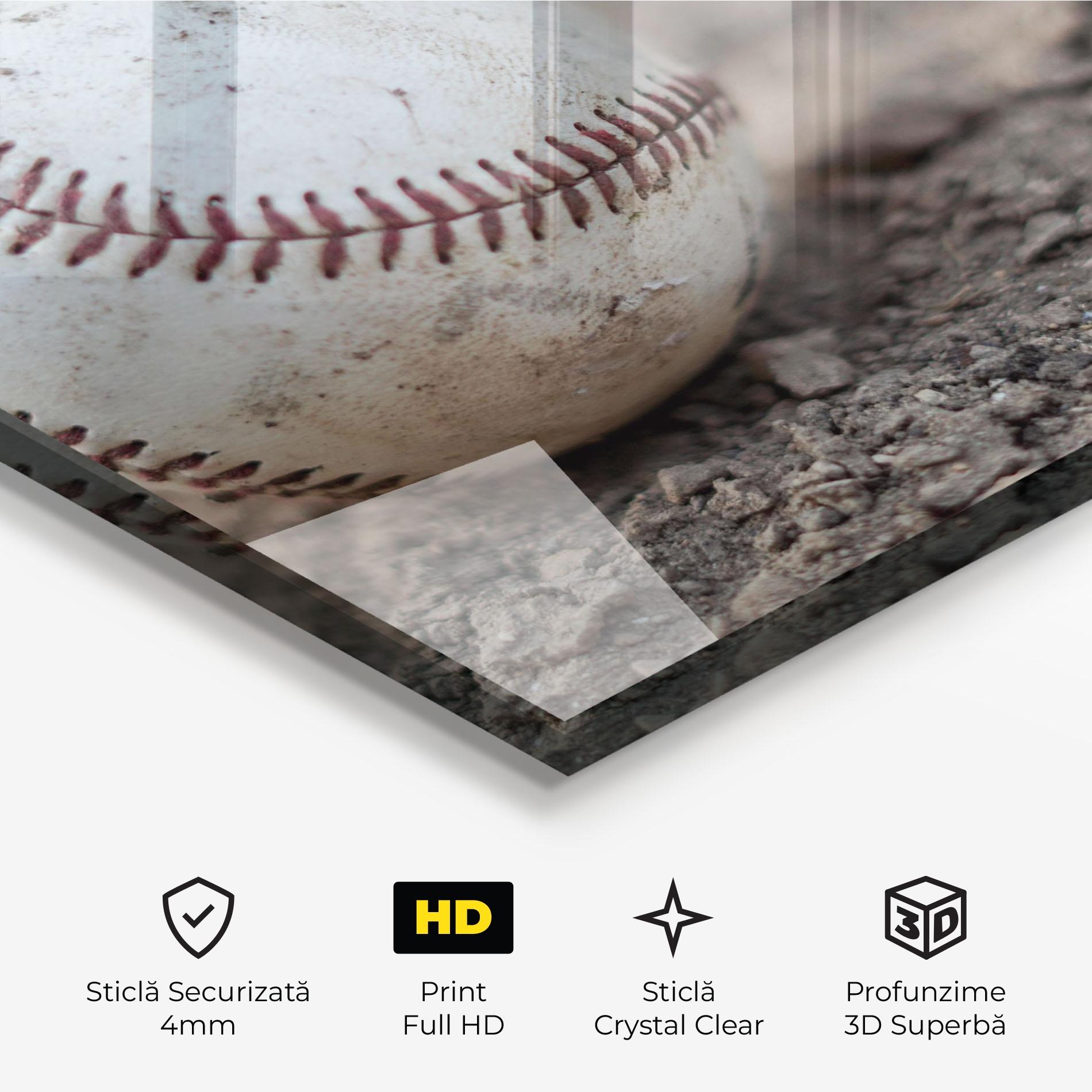 Tablou Sticla Dusty Baseball Ball mockup 3