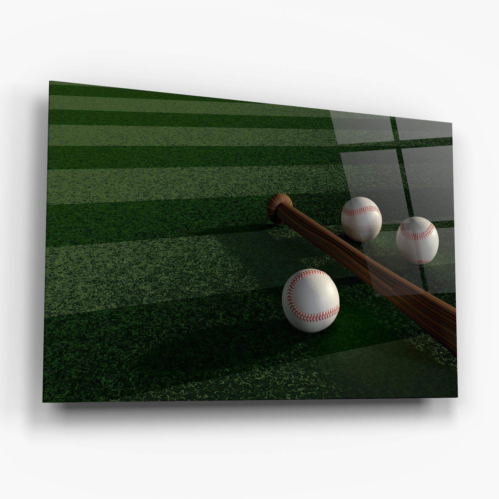 Tablou Sticla Baseball Balls On Grass mockup 6