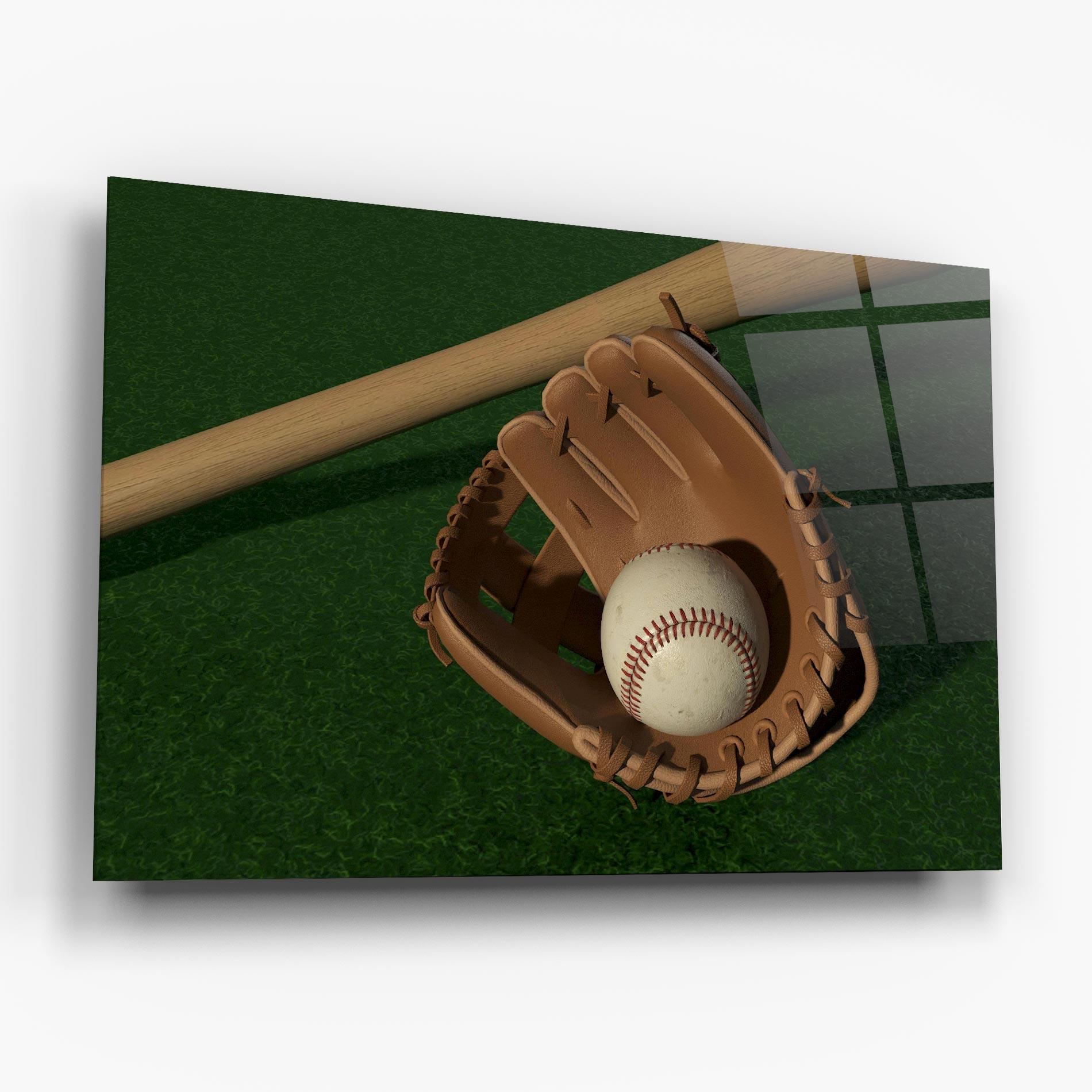 Tablou Sticla Baseball Glove On Green mockup 6