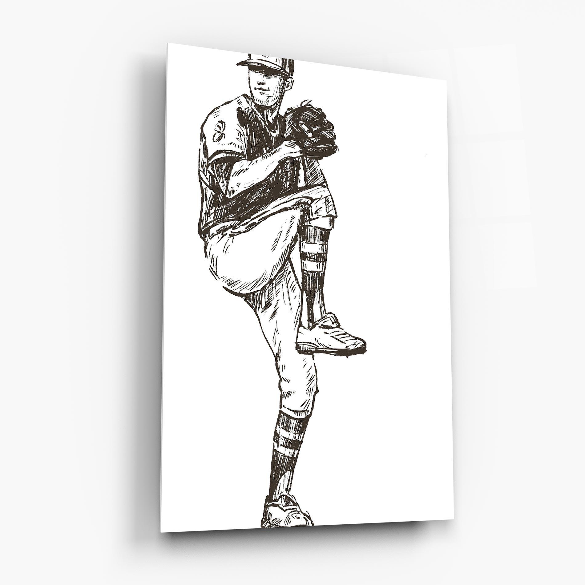 Tablou Sticla Baseball Player Line mockup 6