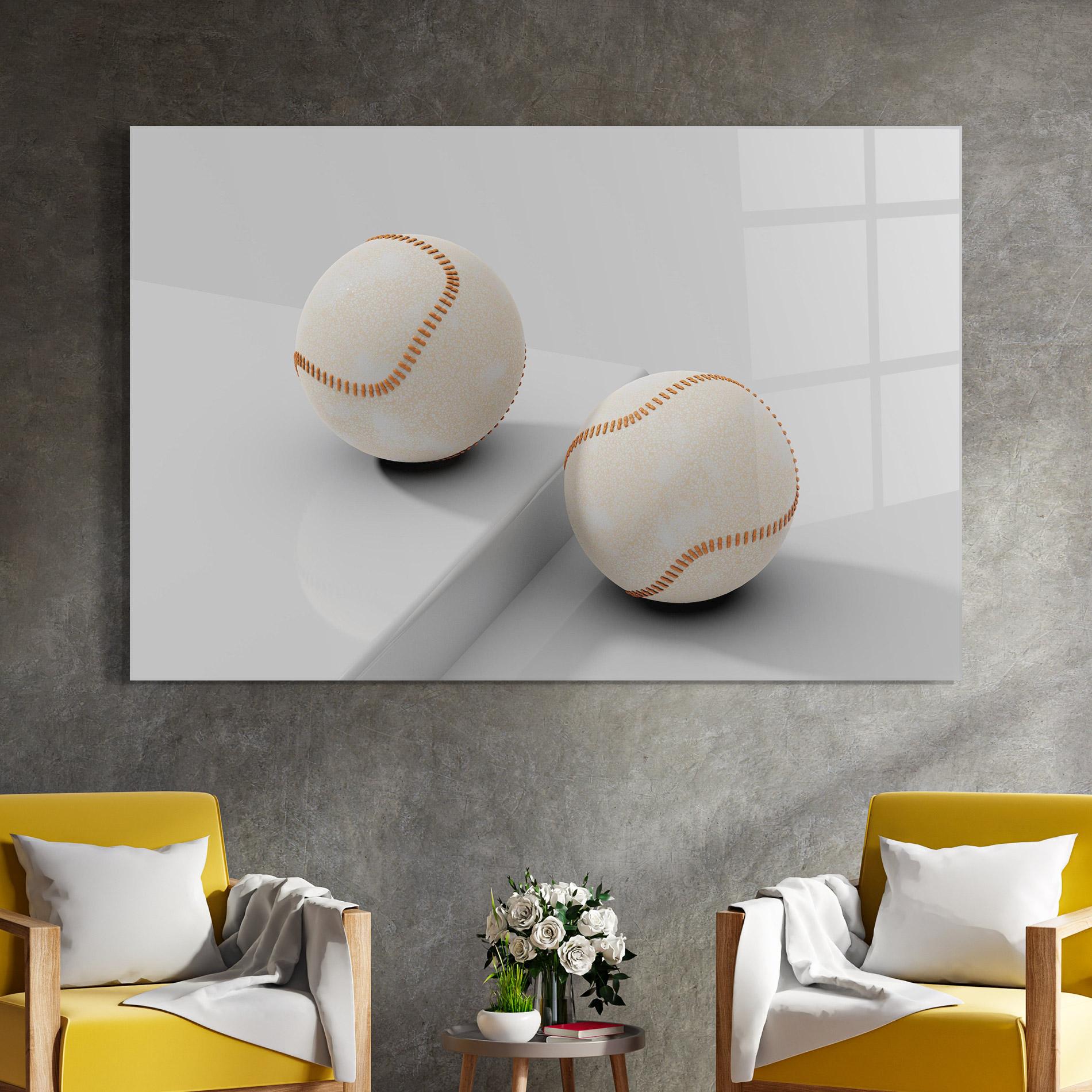 Tablou Sticla Baseball Ball On White mockup 4