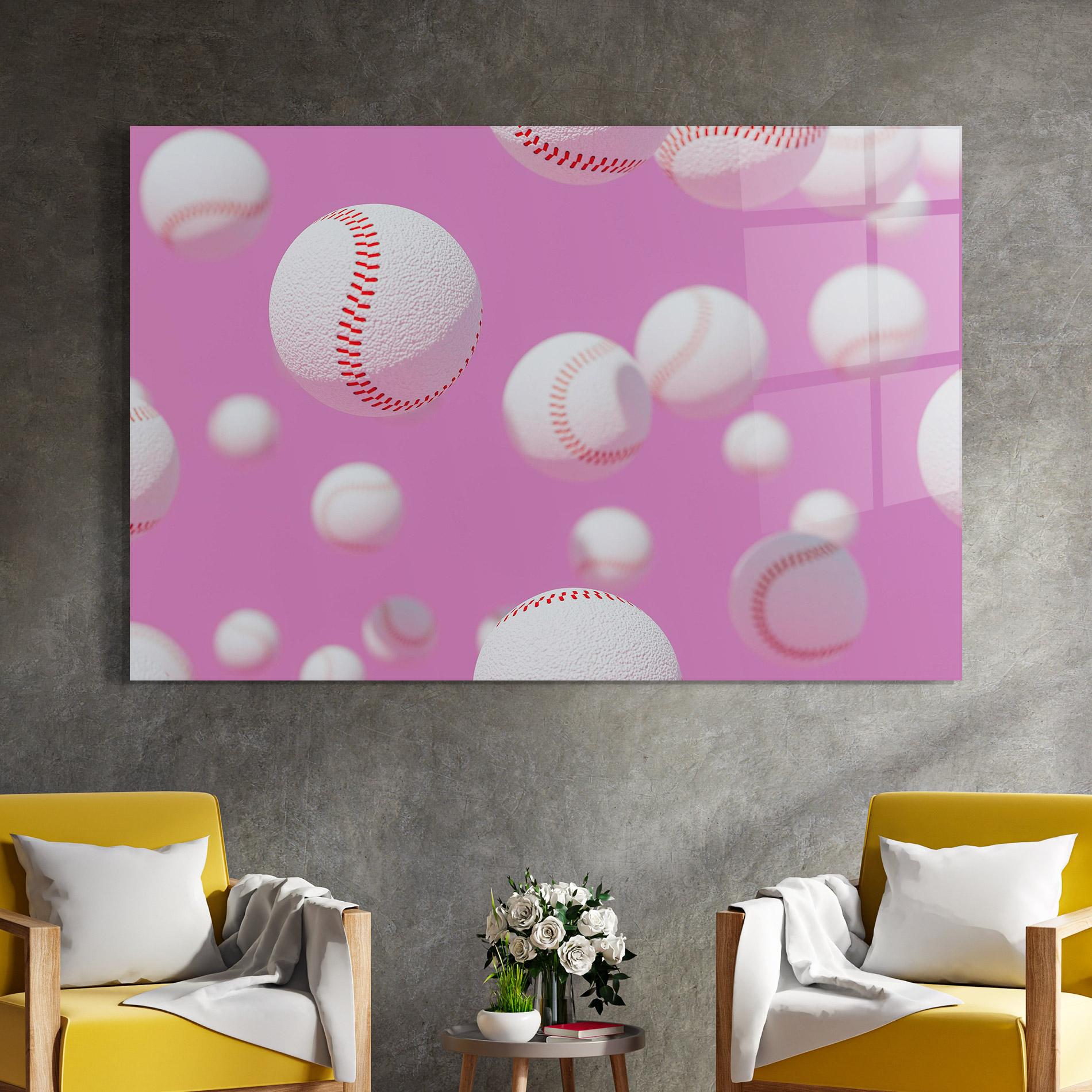 Tablou Sticla Baseball Balls On Pink mockup 4