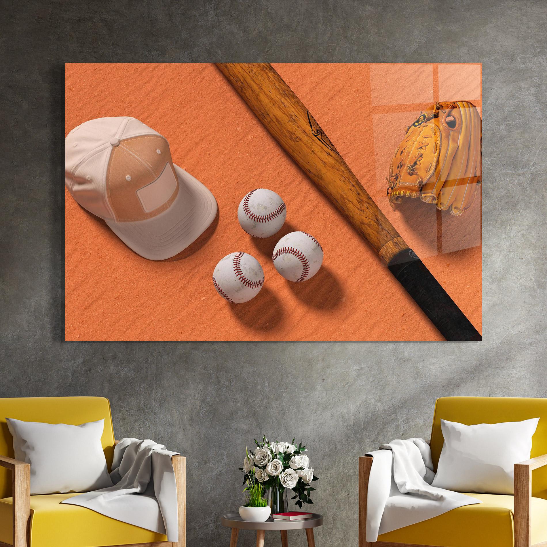 Tablou Sticla Baseball Set On Orange mockup 4