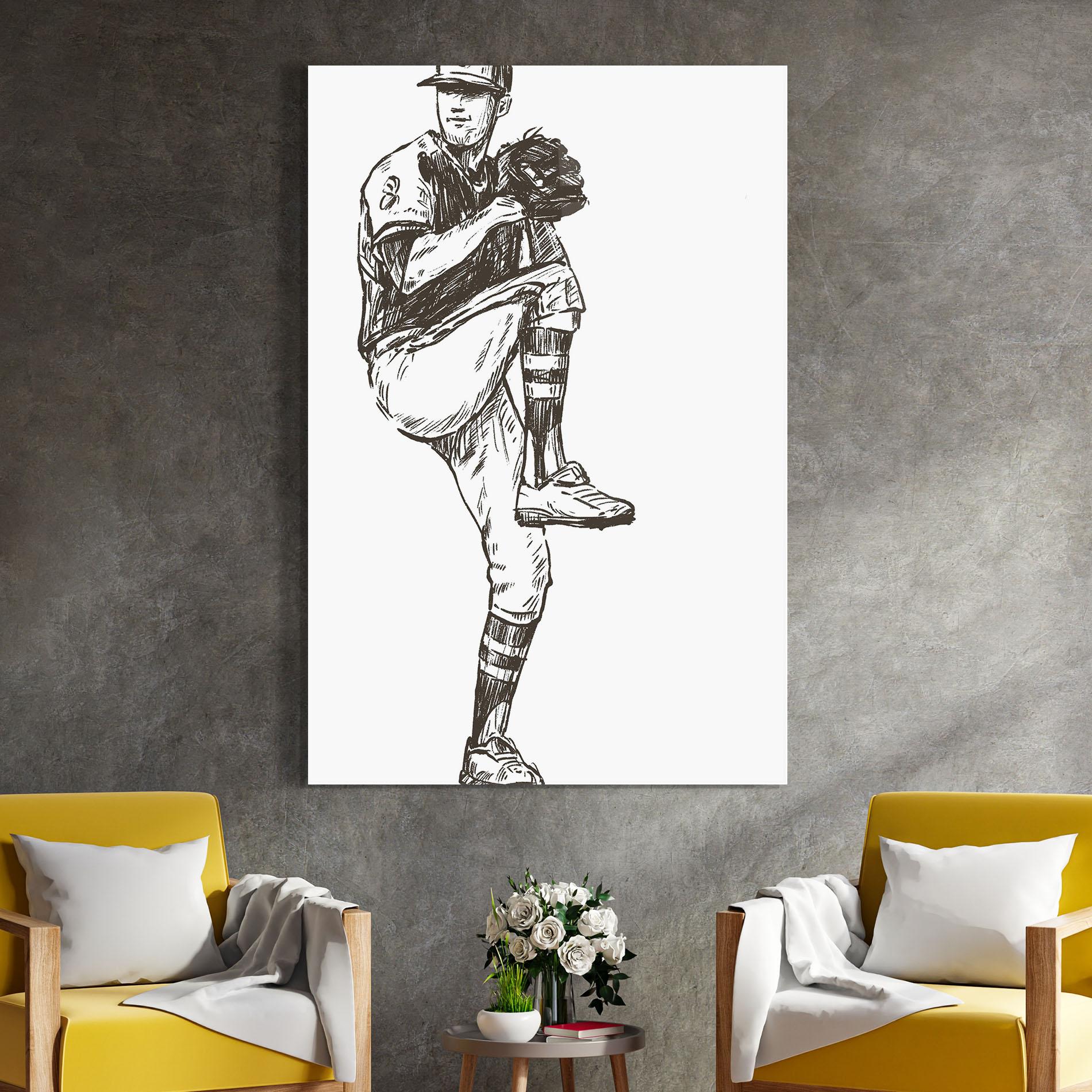 Tablou Sticla Baseball Player Line mockup 4