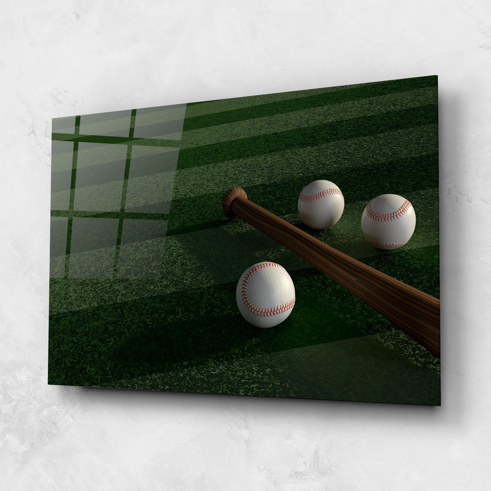 Tablou Sticla Baseball Balls On Grass mockup 1