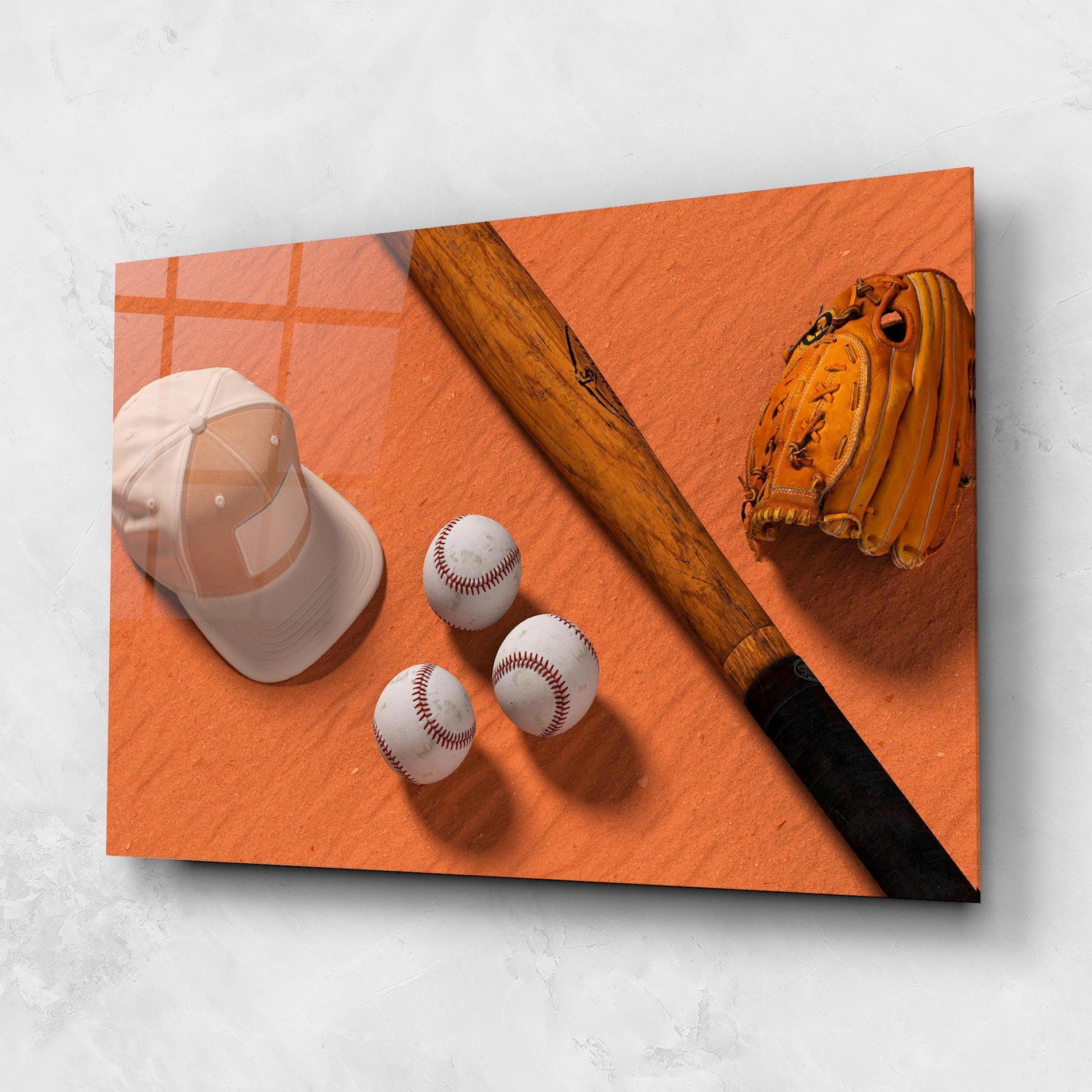 Tablou Sticla Baseball Set On Orange mockup 1