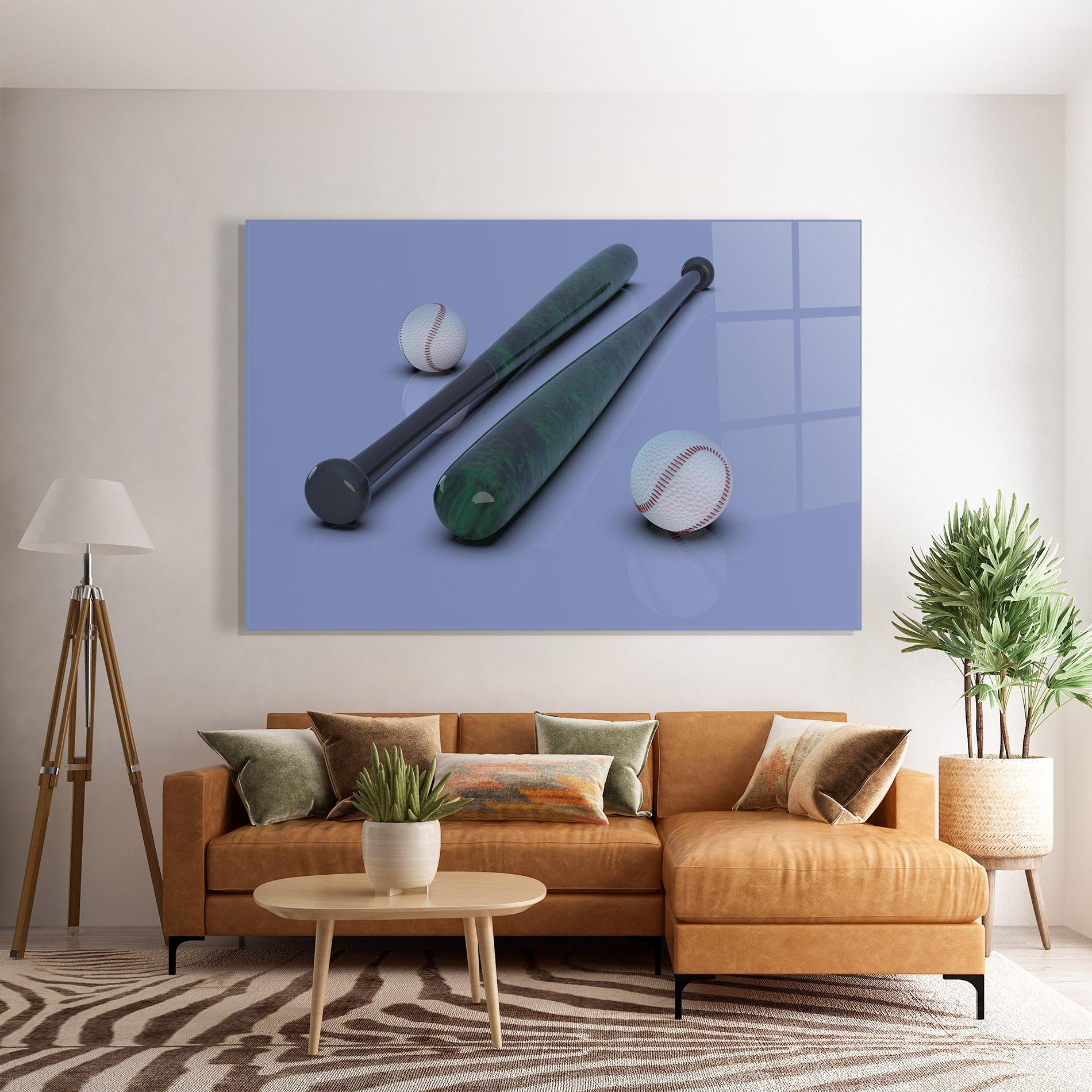 Tablou Sticla Baseball Ball On Purple mockup 7