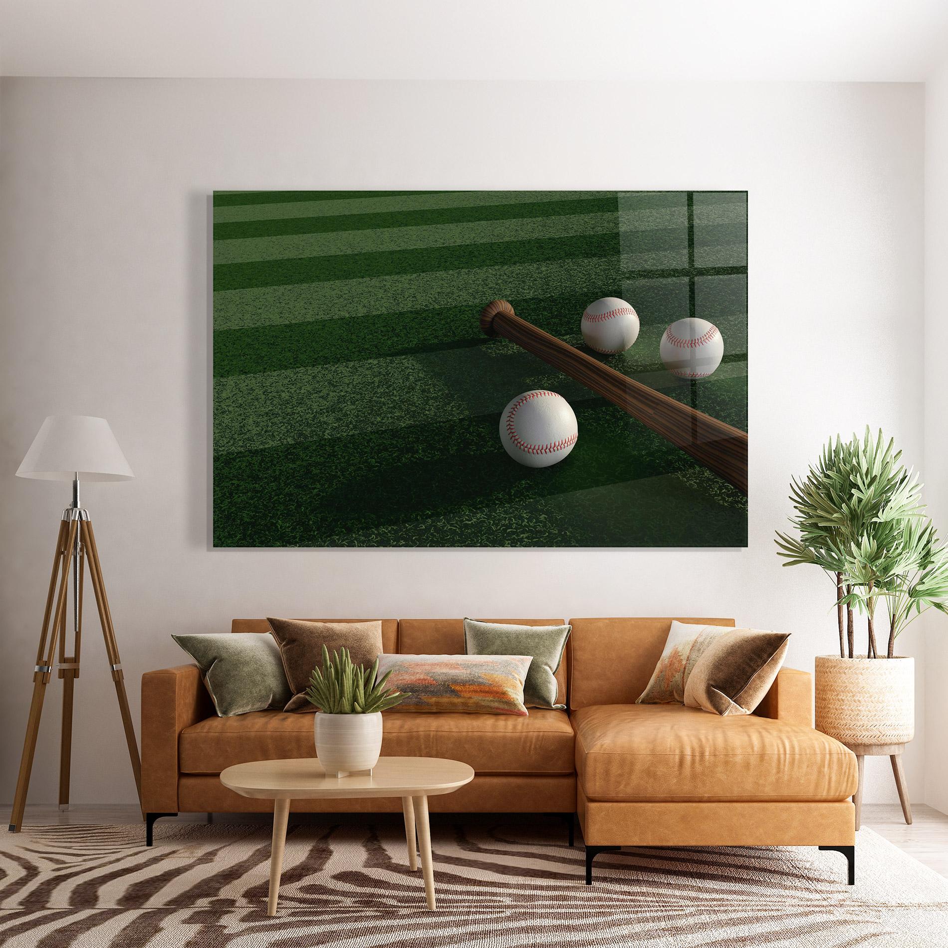 Tablou Sticla Baseball Balls On Grass mockup 7