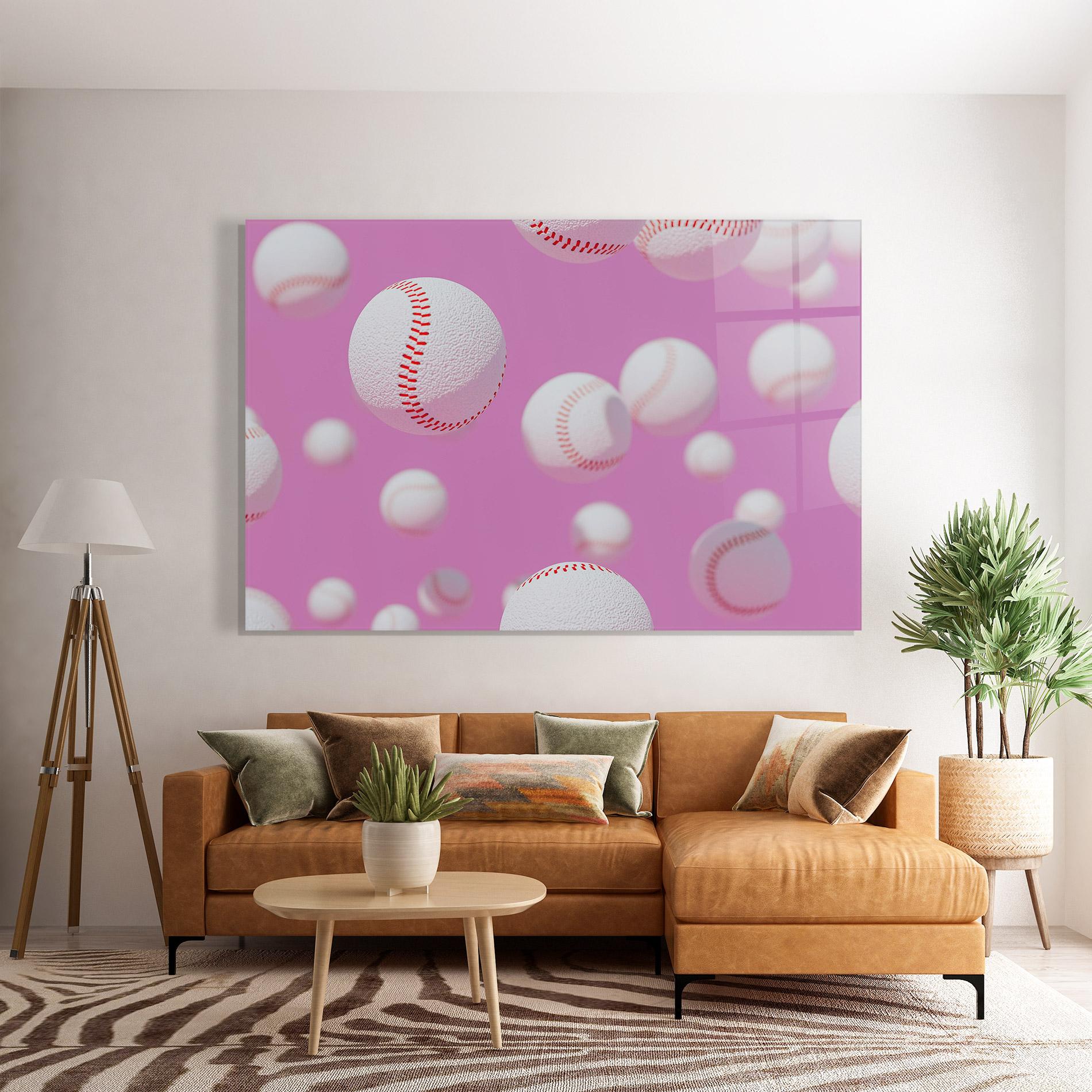 Tablou Sticla Baseball Balls On Pink mockup 7