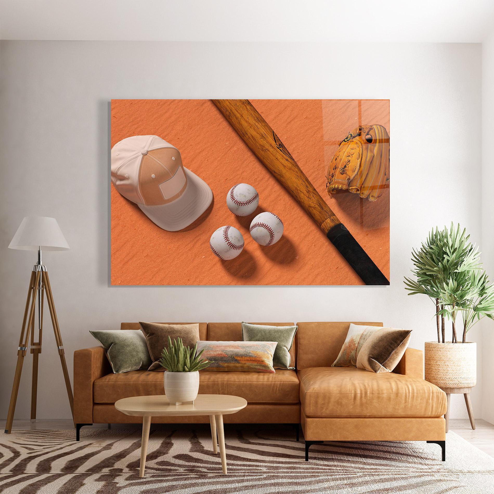Tablou Sticla Baseball Set On Orange mockup 7