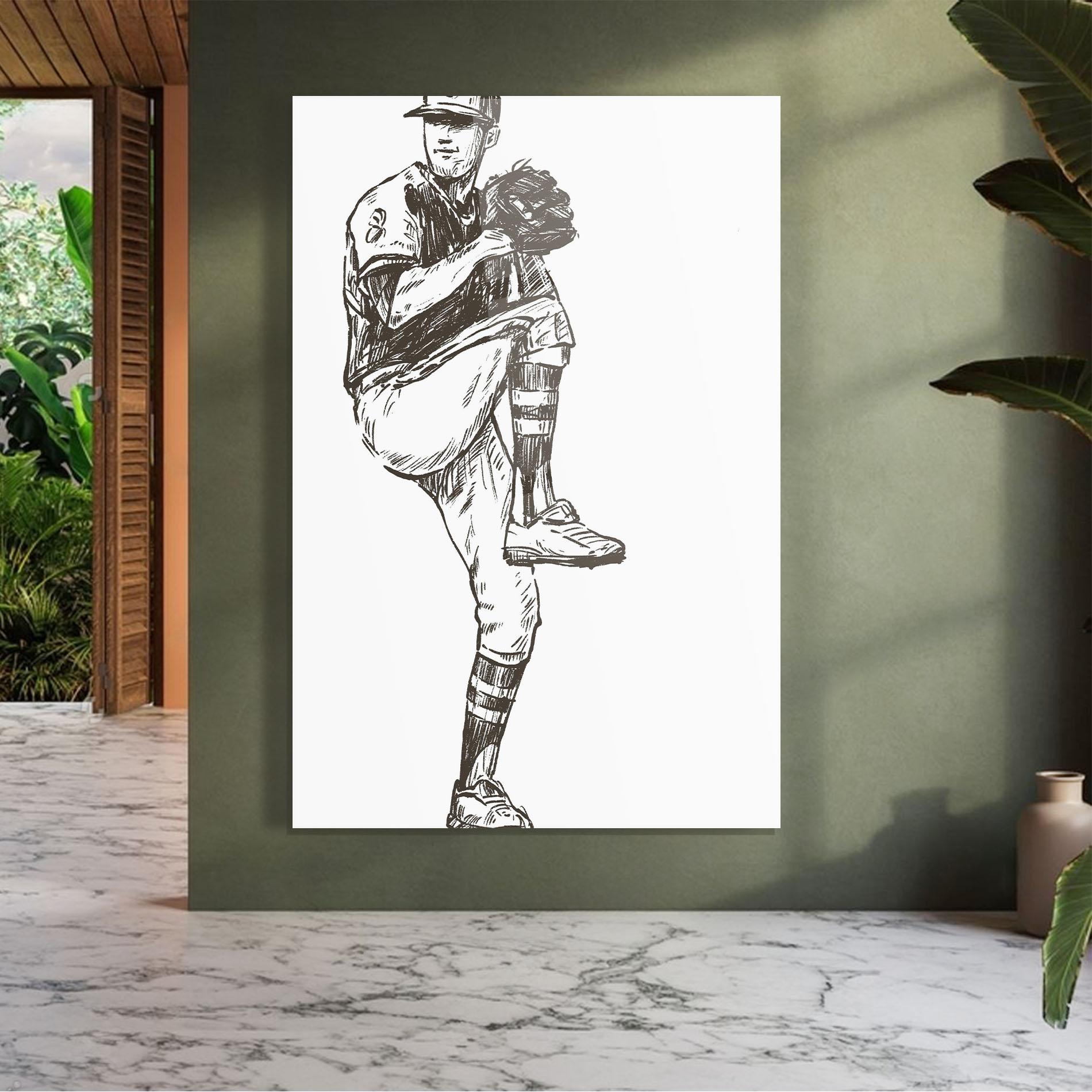 Tablou Sticla Baseball Player Line mockup 7