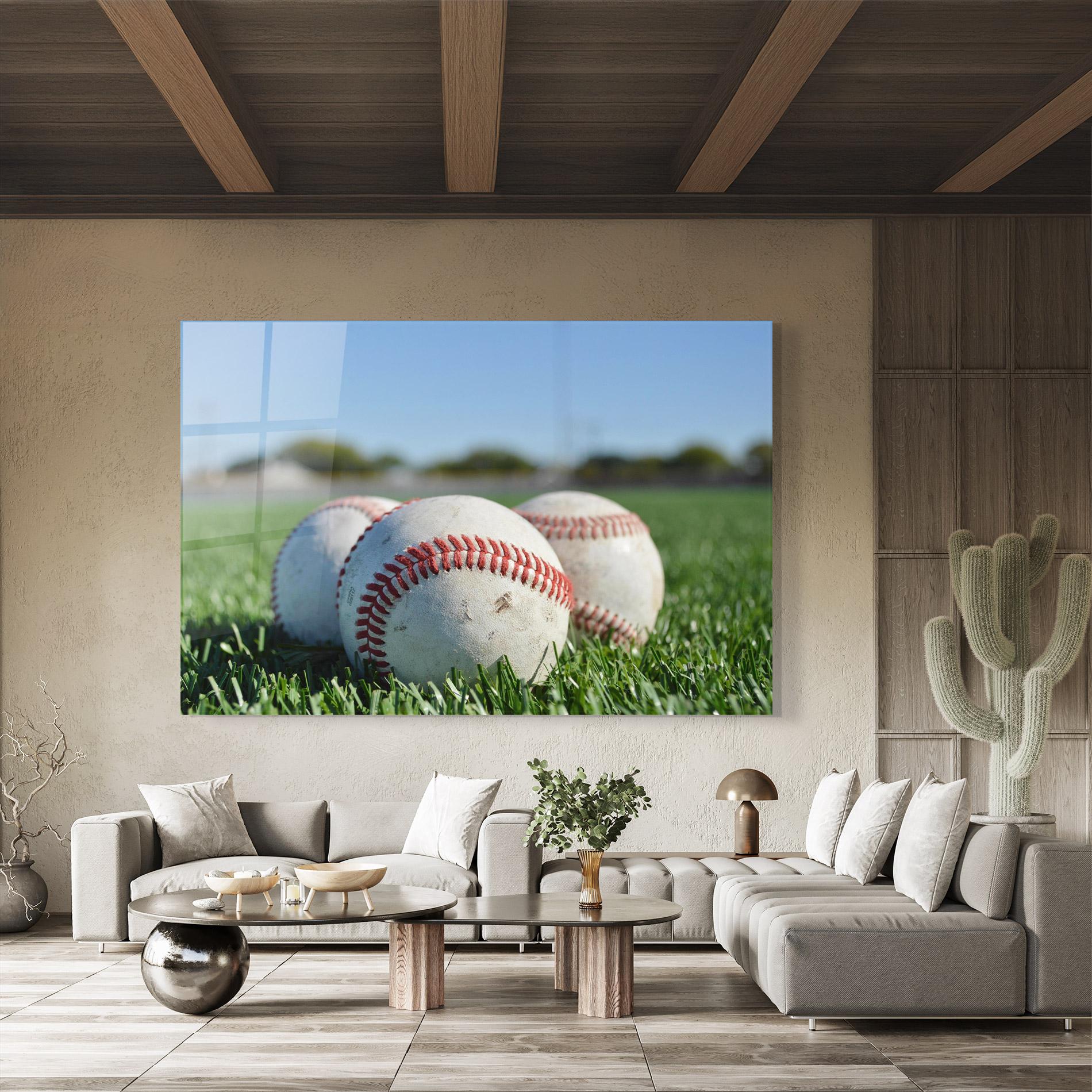 Tablou Sticla Baseball Ball In Grass mockup 8