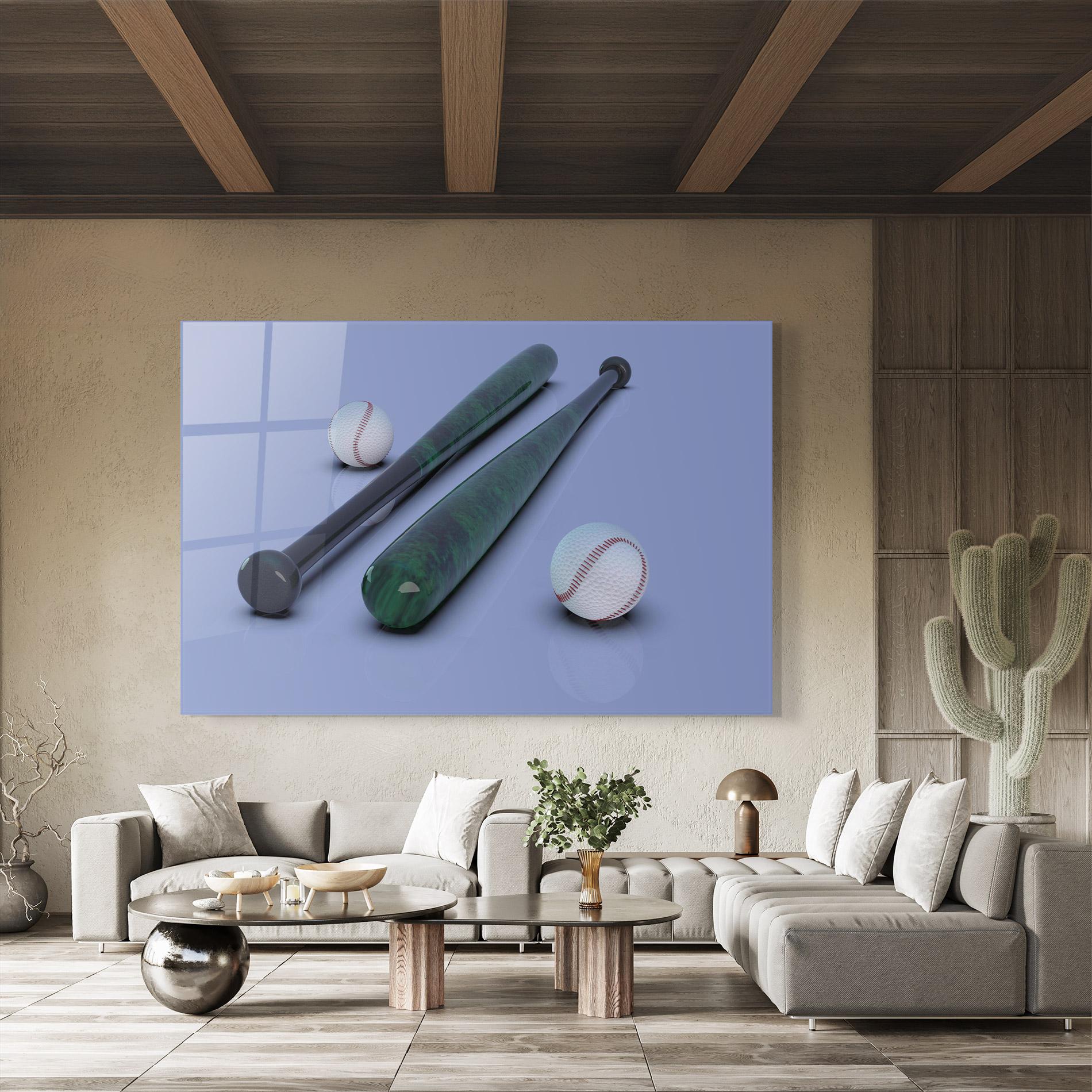 Tablou Sticla Baseball Ball On Purple mockup 8