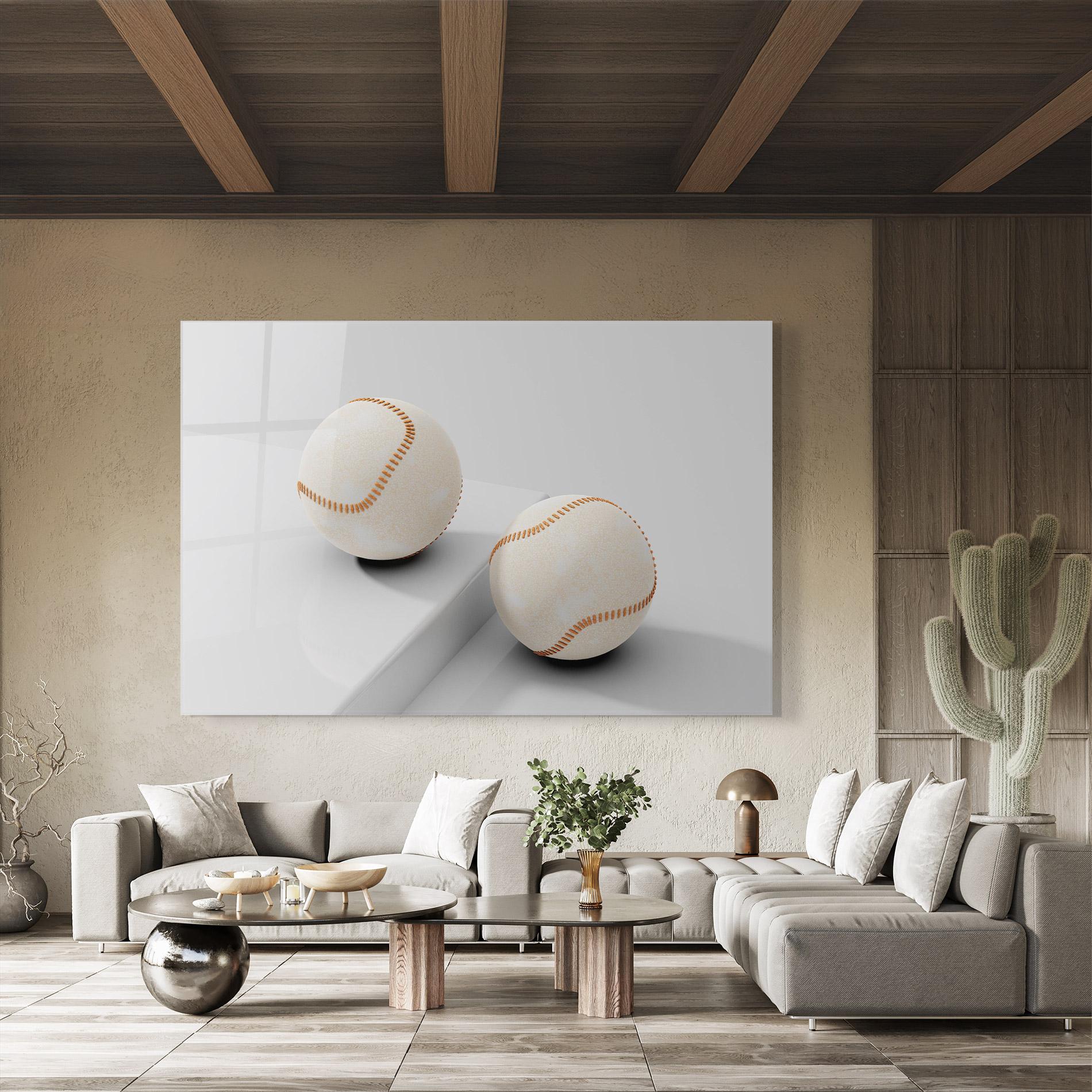 Tablou Sticla Baseball Ball On White mockup 8