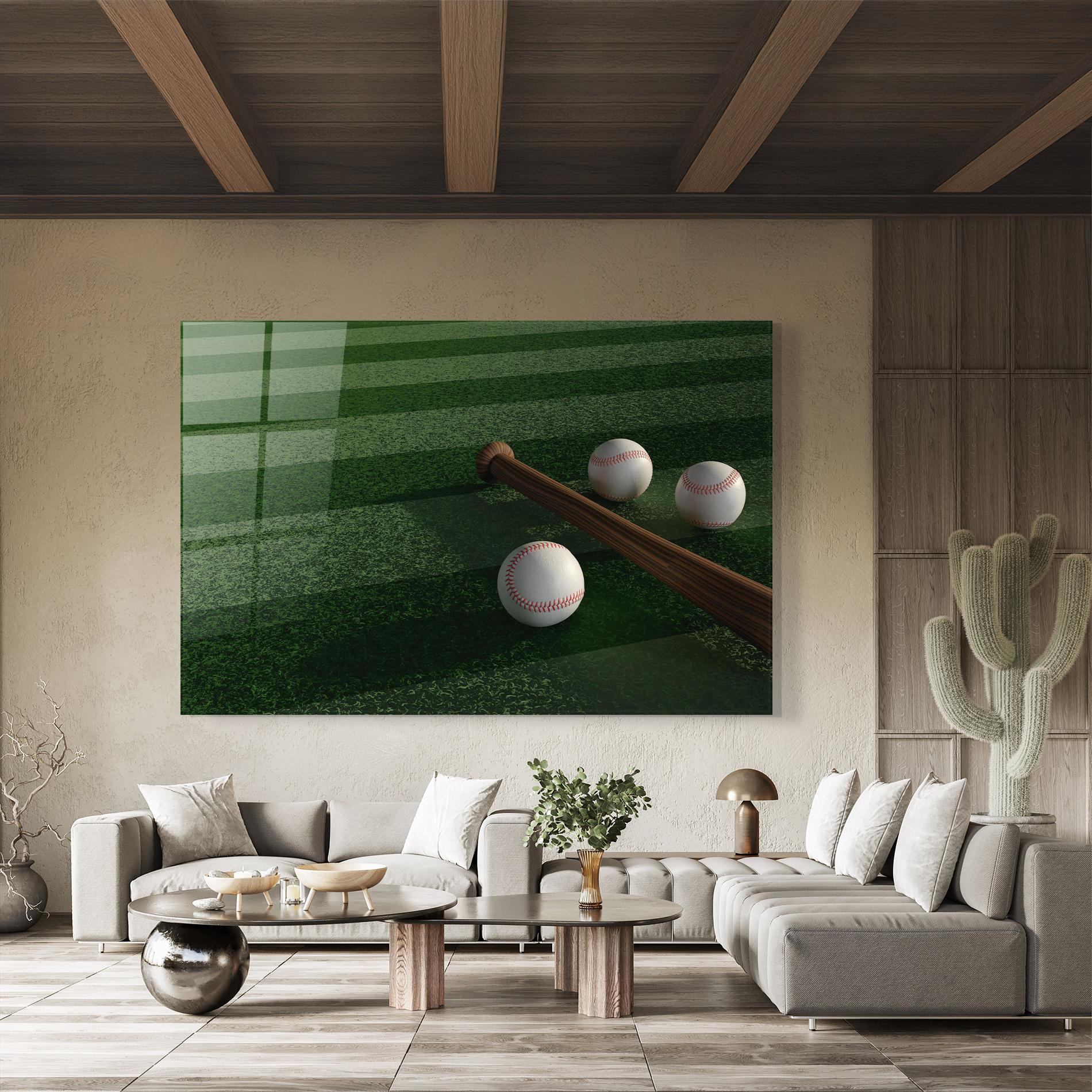 Tablou Sticla Baseball Balls On Grass mockup 8