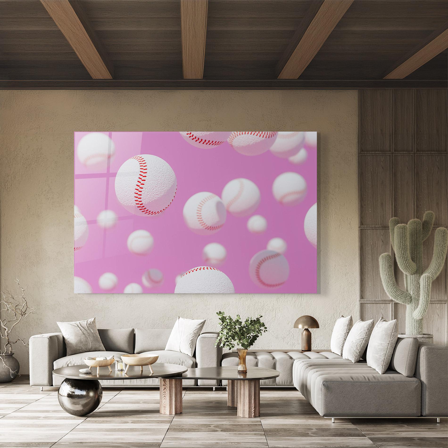 Tablou Sticla Baseball Balls On Pink mockup 8
