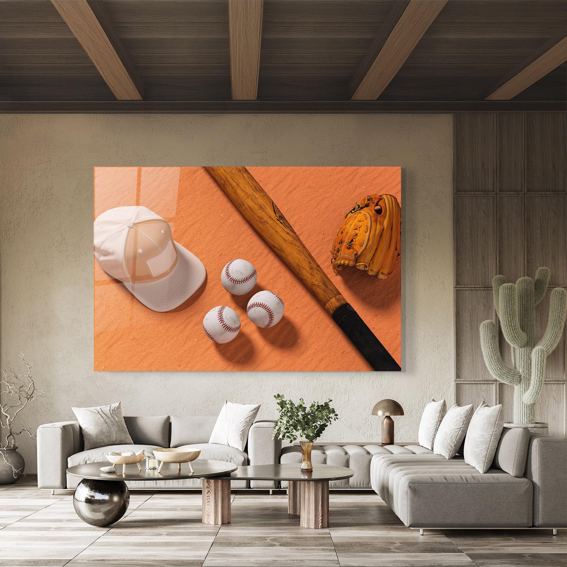 Tablou Sticla Baseball Set On Orange mockup 8