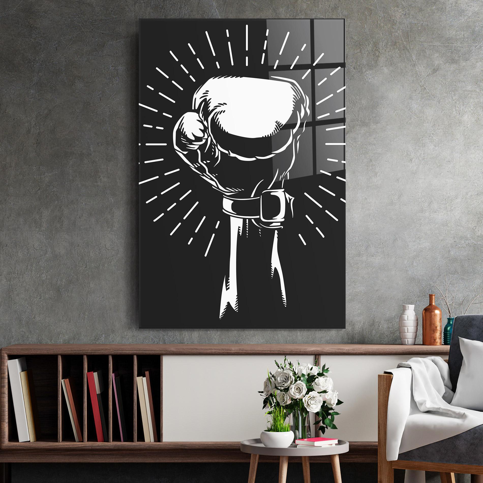 Tablou Sticla Grey Hand Boxing mockup 2