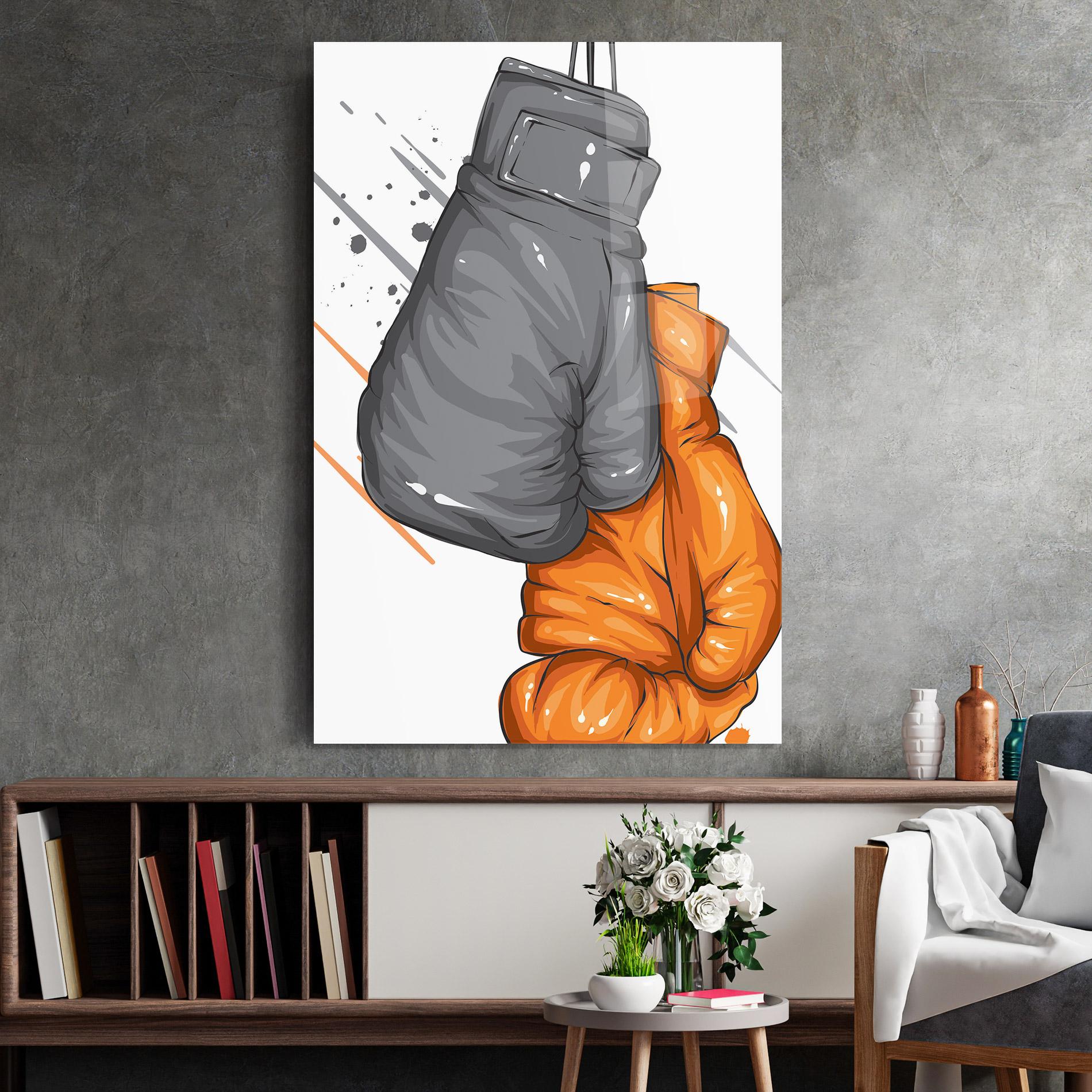 Tablou Sticla Grey Orange Glove mockup 2