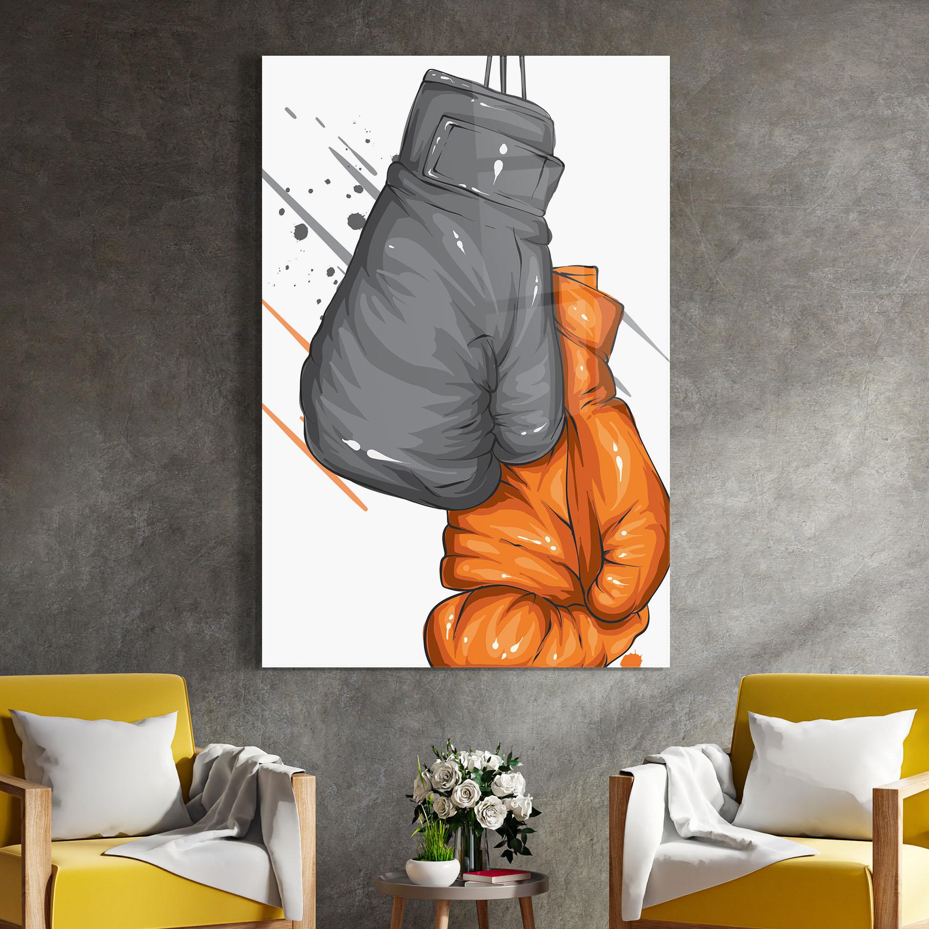 Tablou Sticla Grey Orange Glove mockup 4