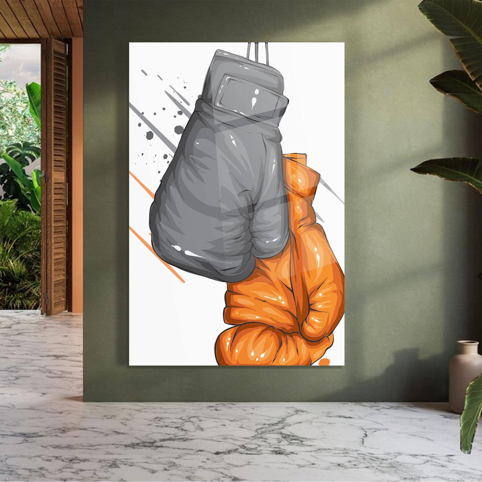 Tablou Sticla Grey Orange Glove mockup 7