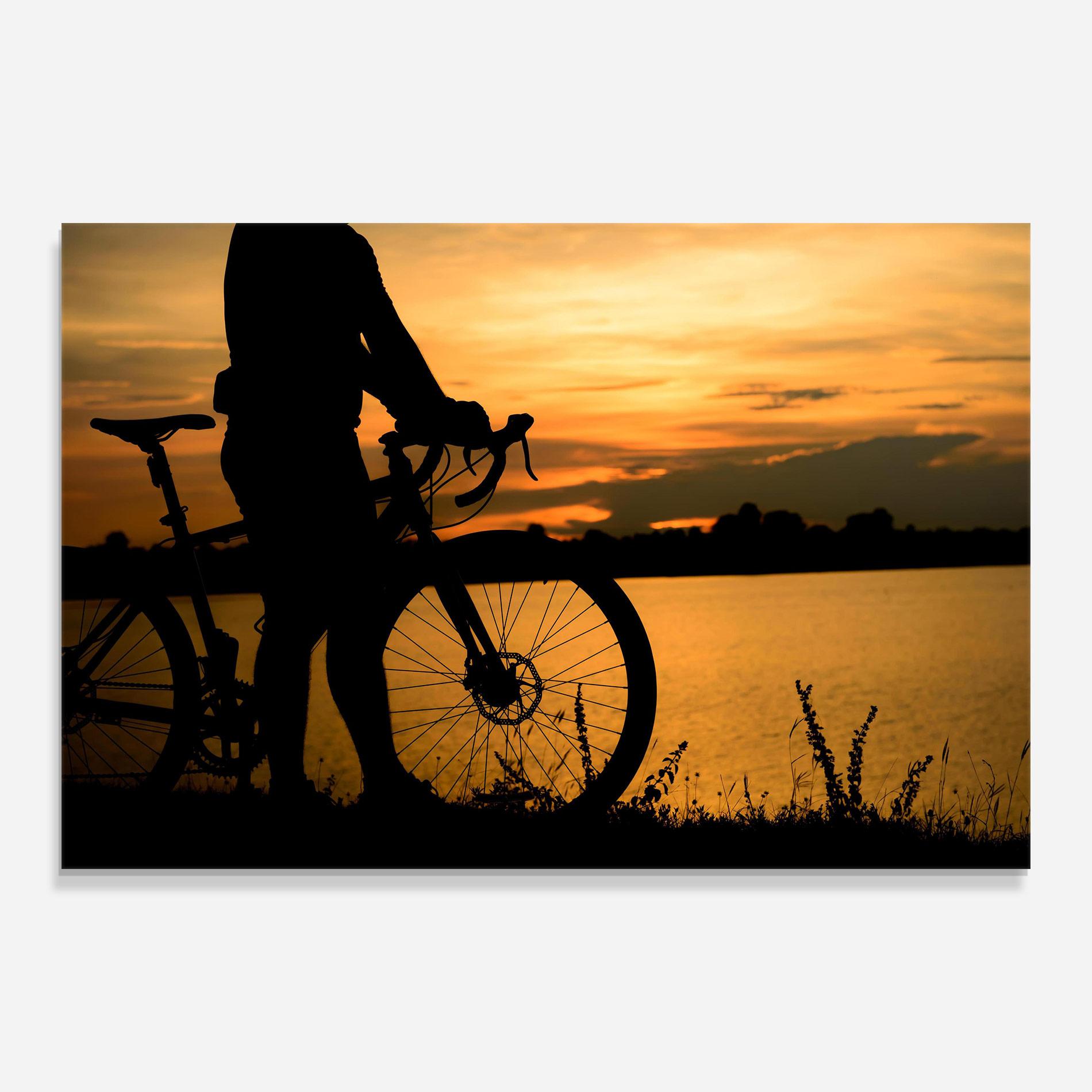 Tablou Sticla Bicycle Sunset Silhouette mockup 0