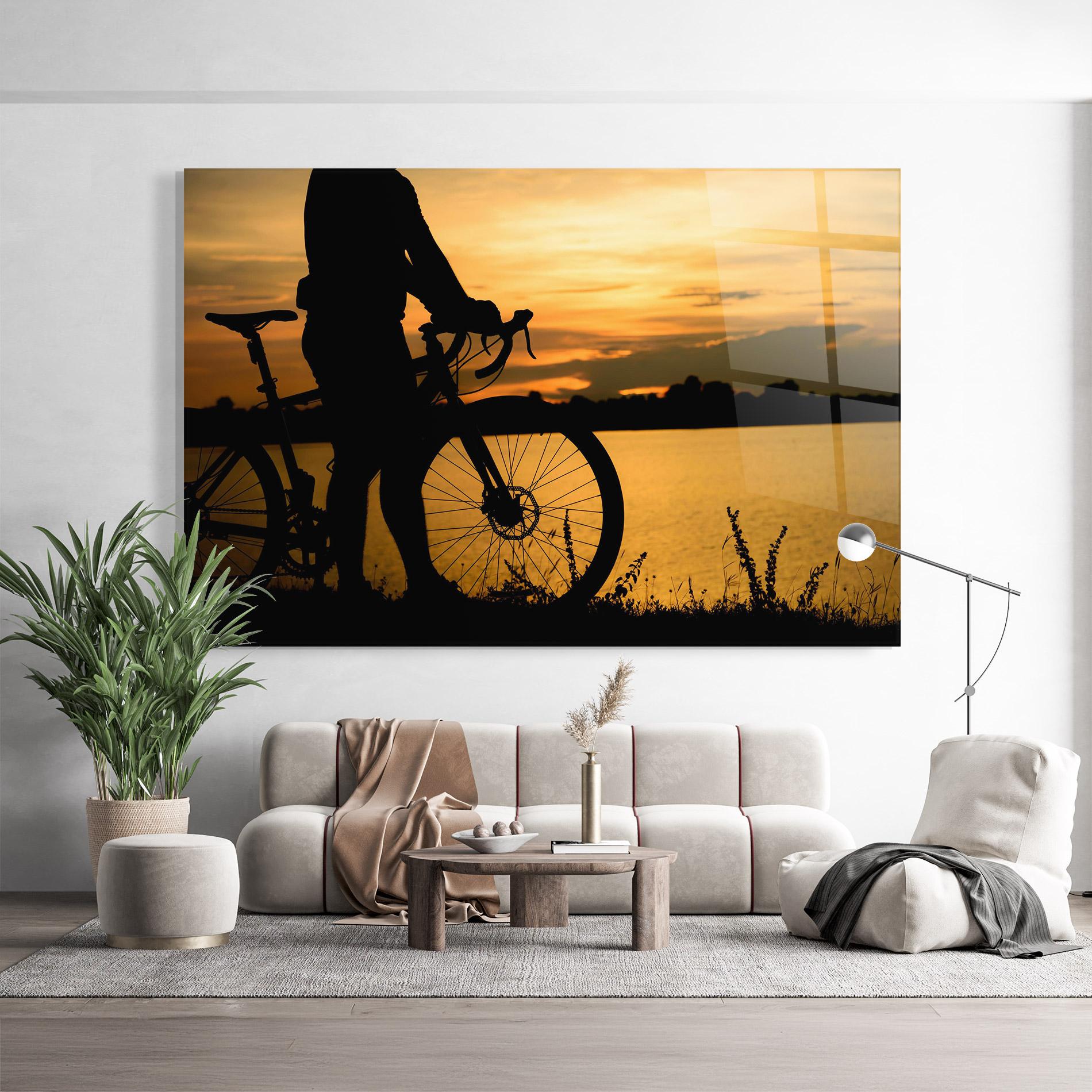 Tablou Sticla Bicycle Sunset Silhouette mockup 9