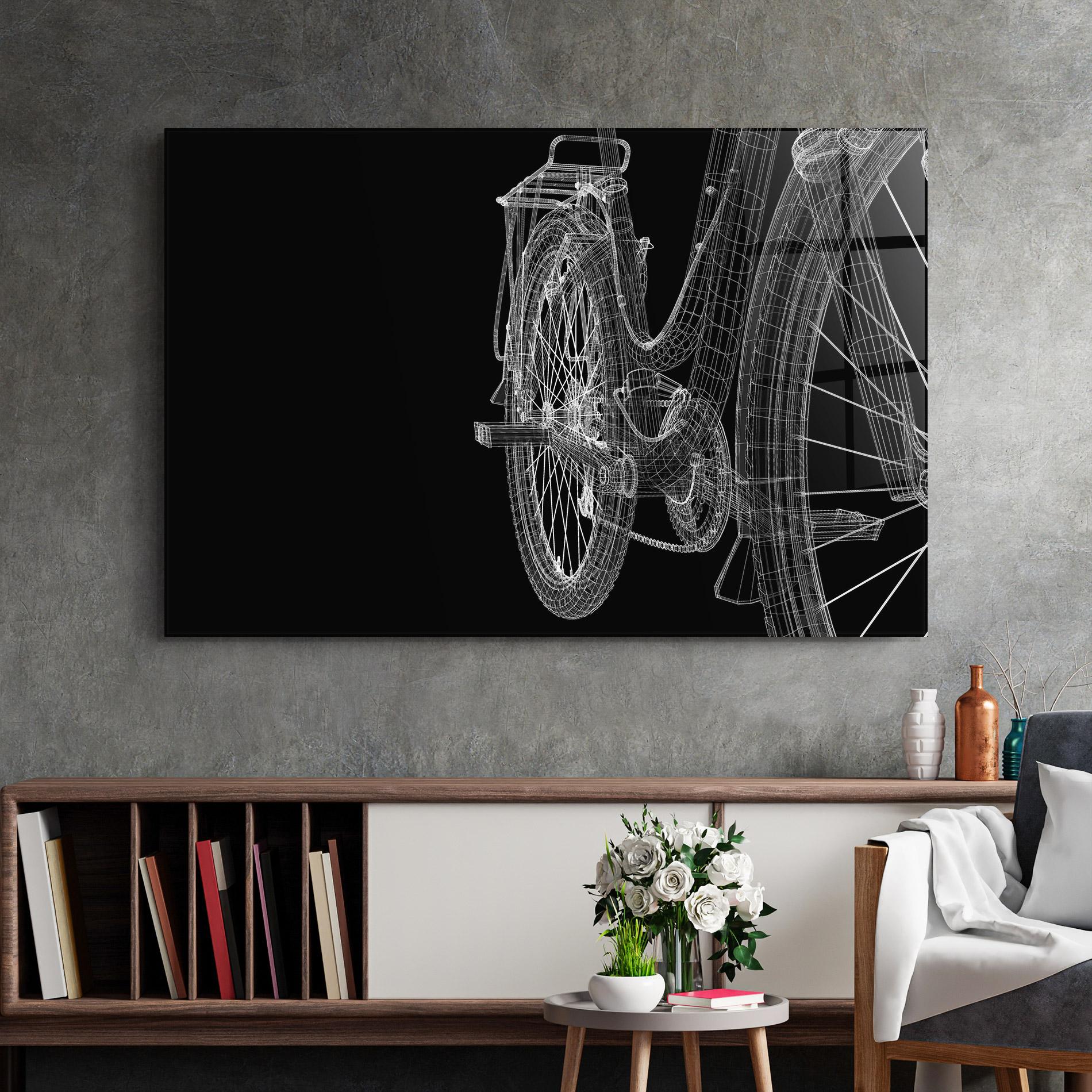 Tablou Sticla Bike Wire Model 3d mockup 2