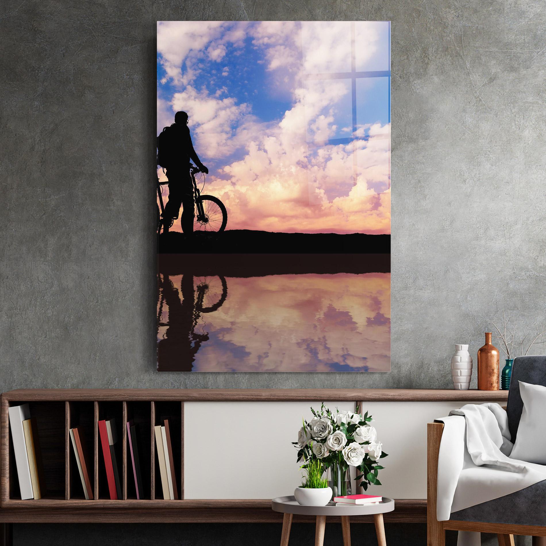 Tablou Sticla Bike Sunset mockup 2