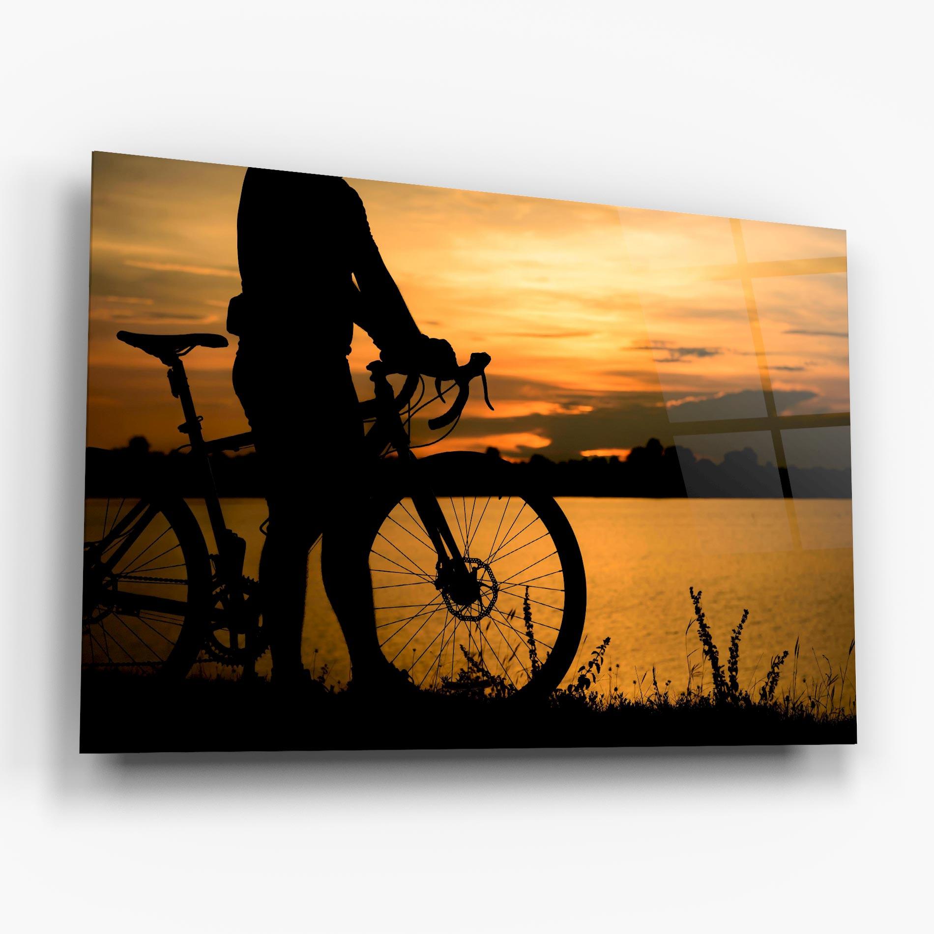 Tablou Sticla Bicycle Sunset Silhouette mockup 6