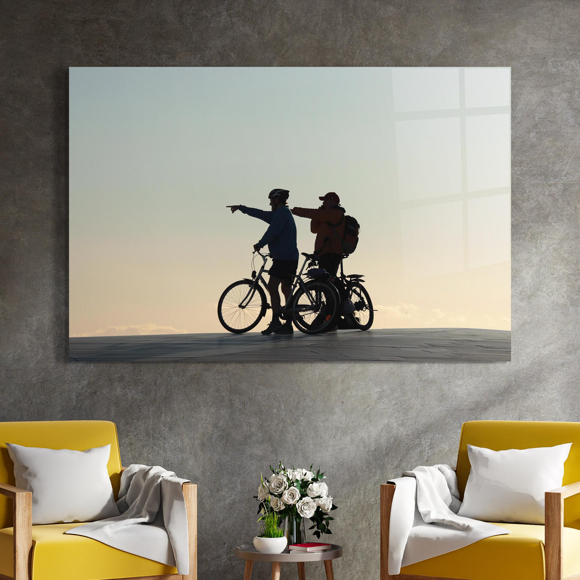 Tablou Sticla Bike Pointing Shilouette mockup 4