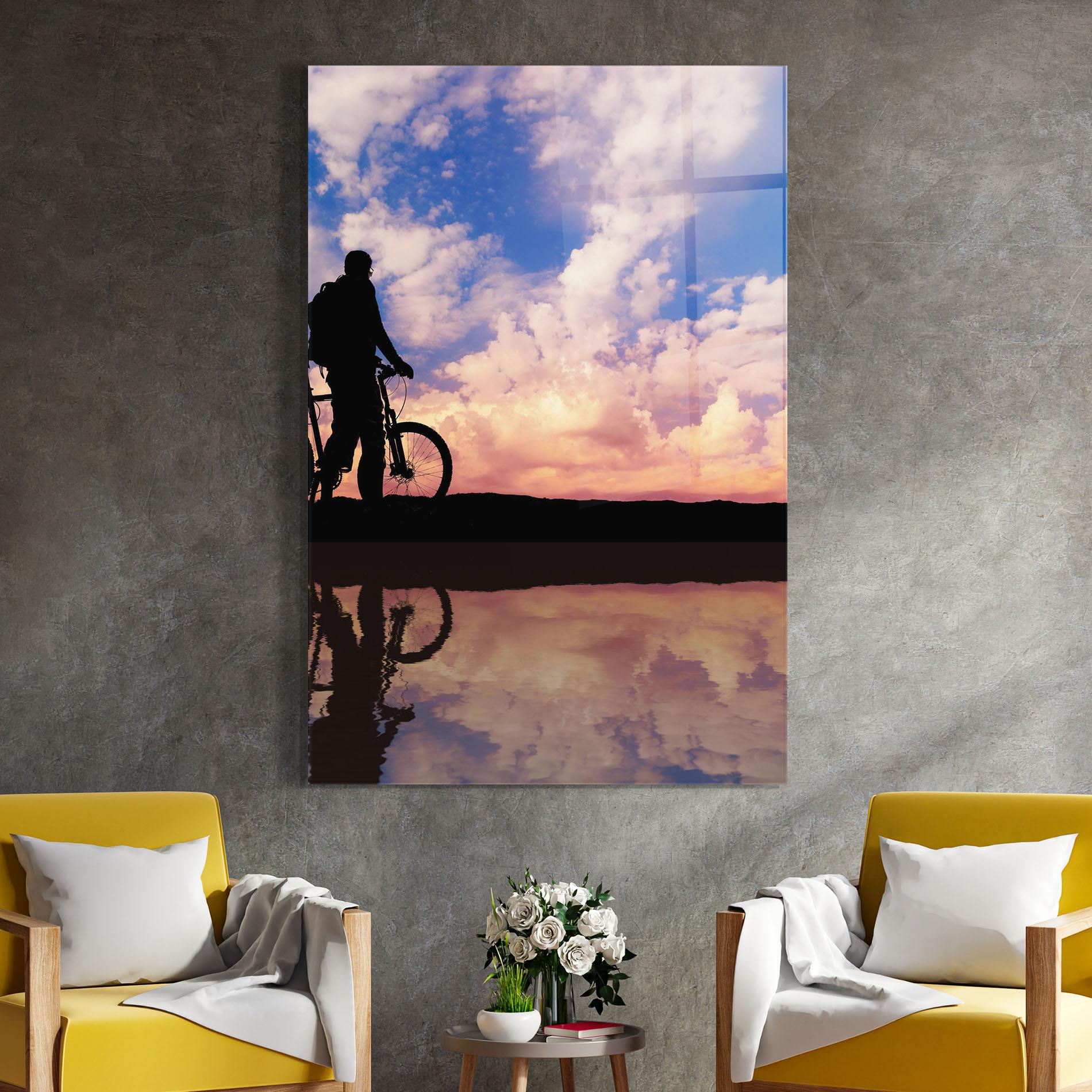Tablou Sticla Bike Sunset mockup 4