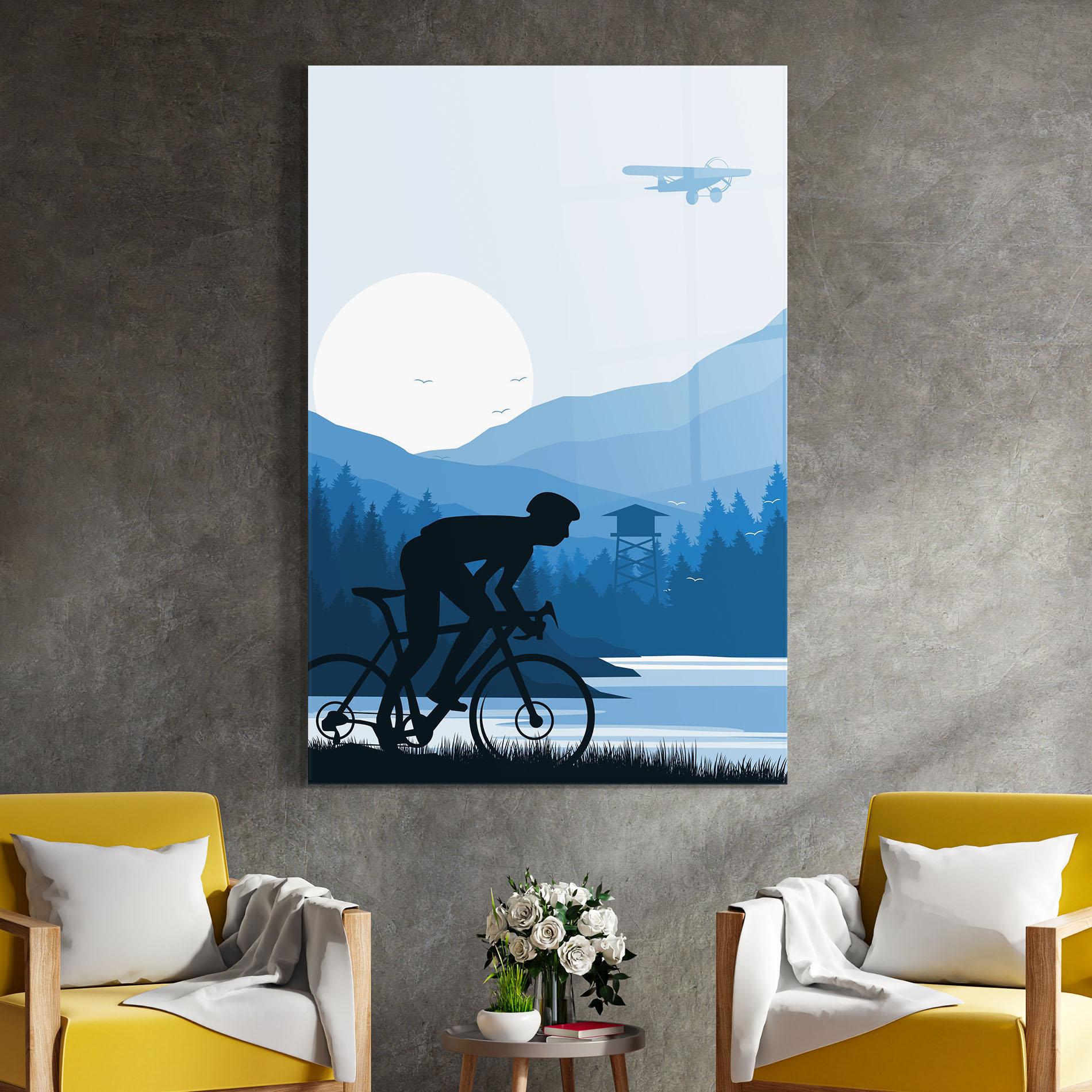 Tablou Sticla Blue Light Bike mockup 4